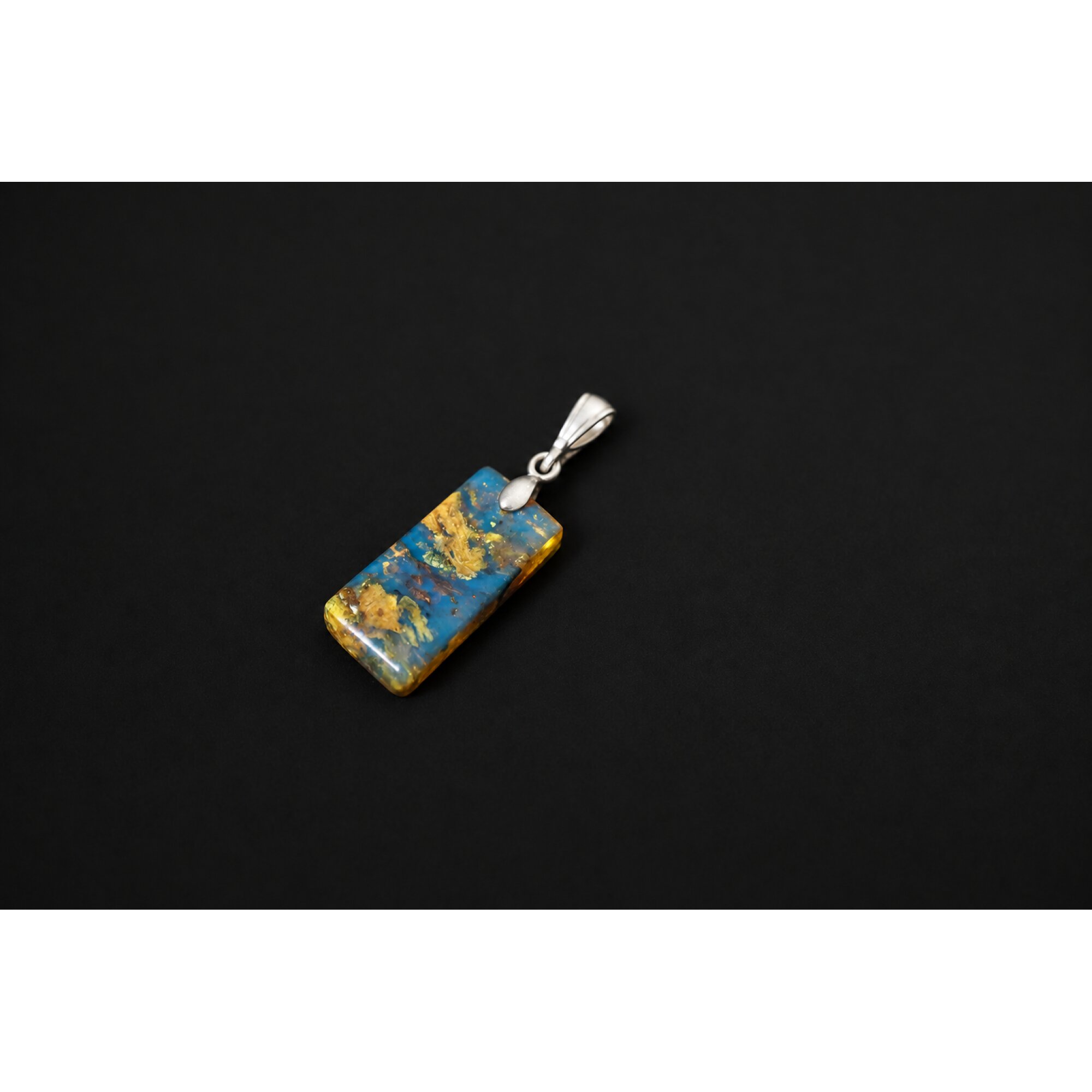 Real royal blue Dominican amber sterling silver pendant 36mm – photo 2