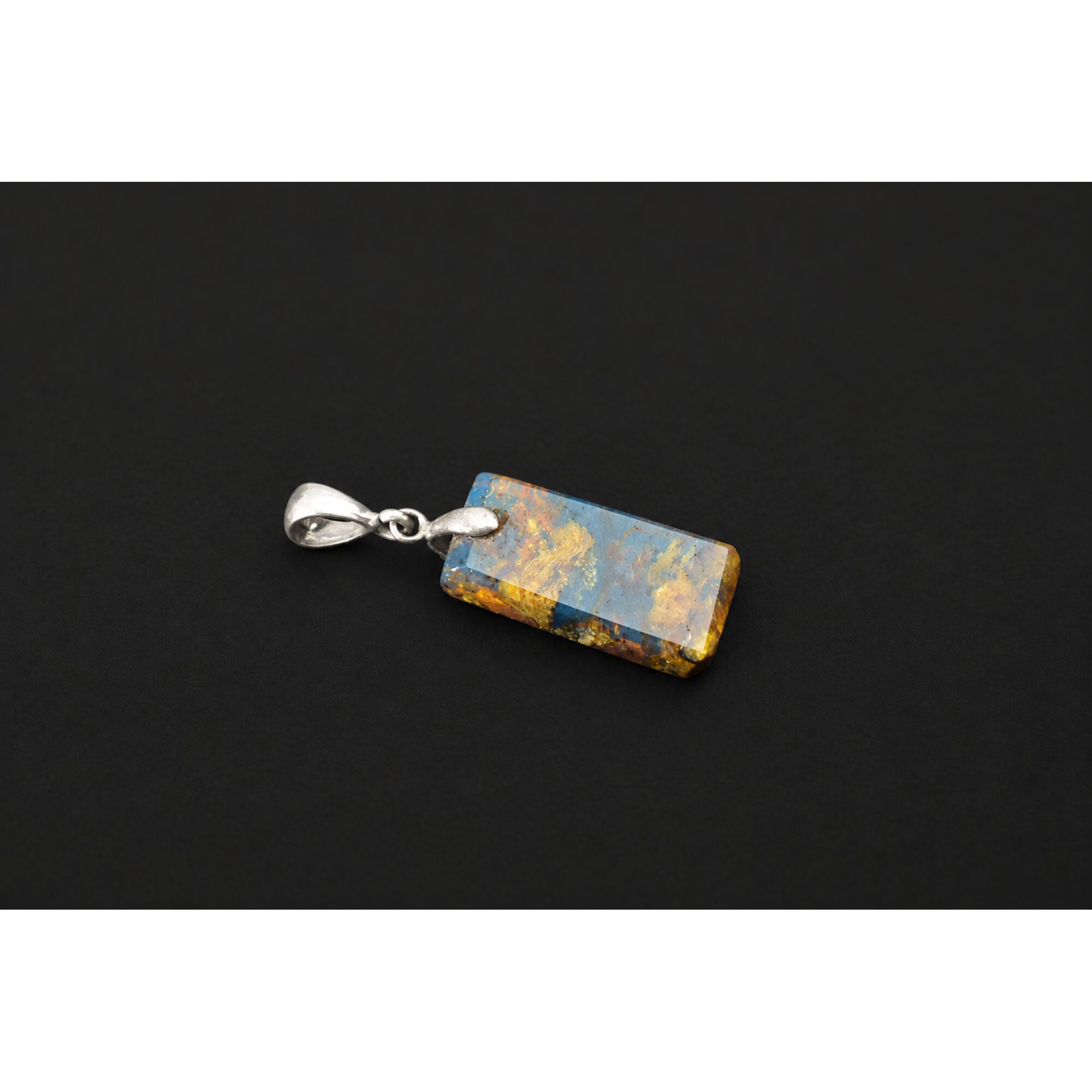 Real royal blue Dominican amber sterling silver pendant 36mm – photo 3