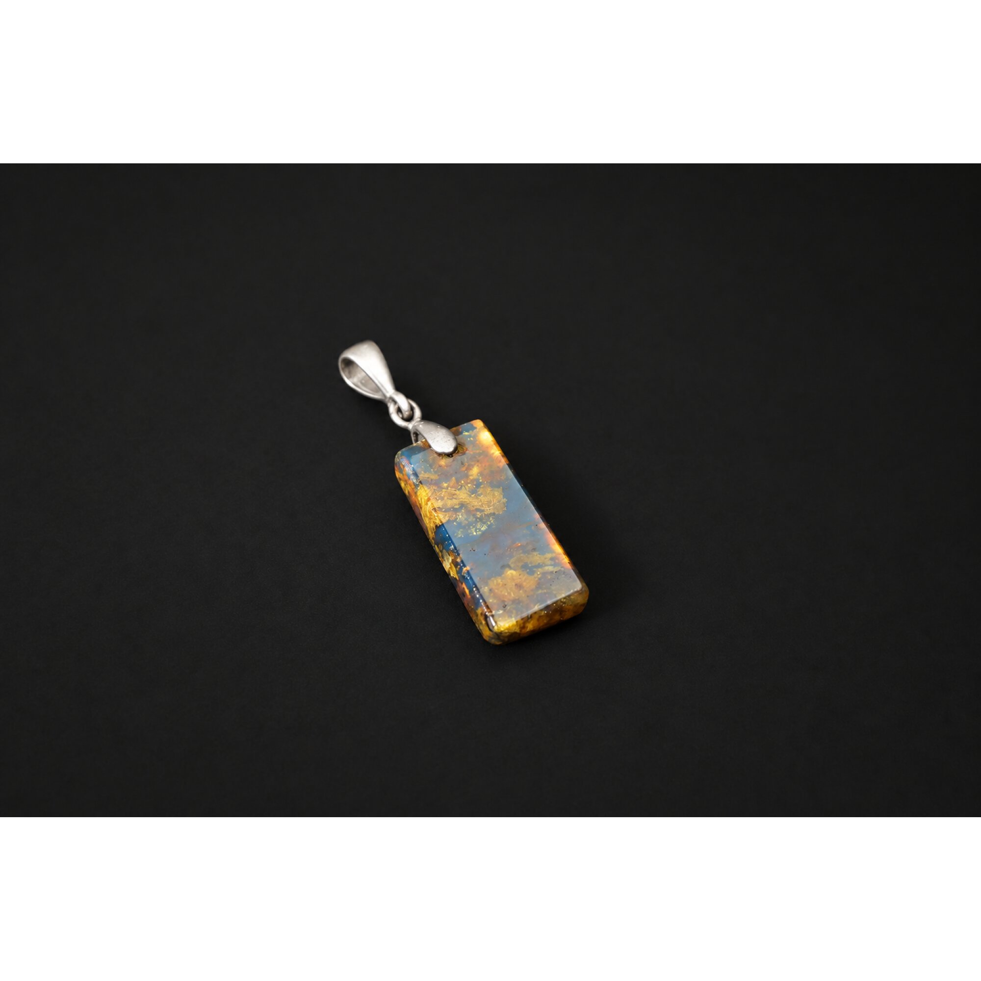 Real royal blue Dominican amber sterling silver pendant 36mm – photo 4