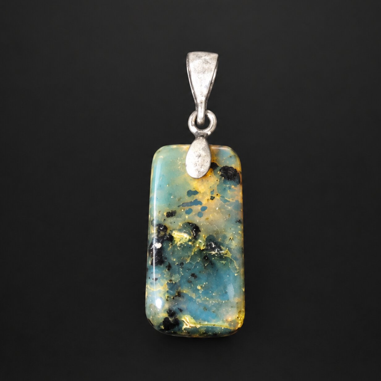 Artisan crafted dark yellow Dominican amber sterling silver pendant 33mm