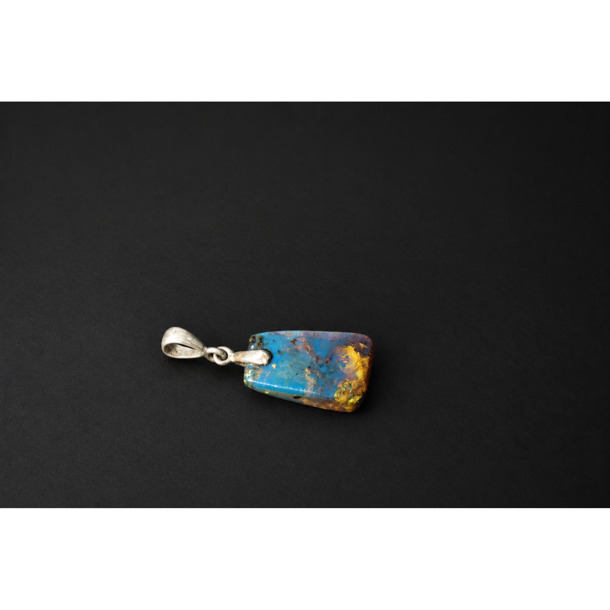 Hand finished royal blue Dominican amber sterling silver pendant 24mm – photo 8