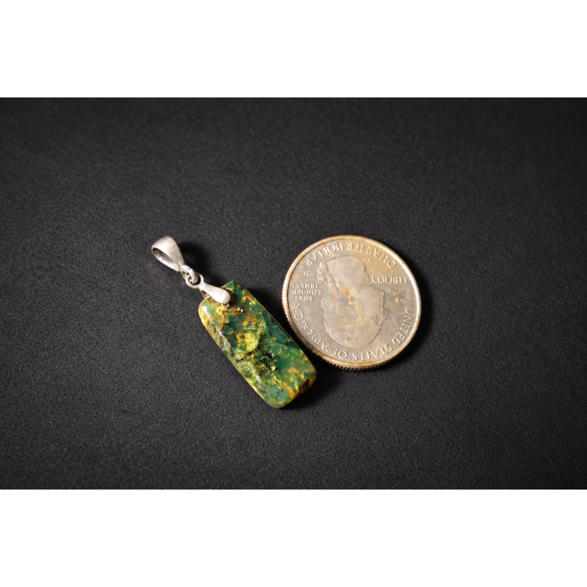 Genuine handcrafted green blue Dominican amber sterling silver pendant 35mm – photo 7