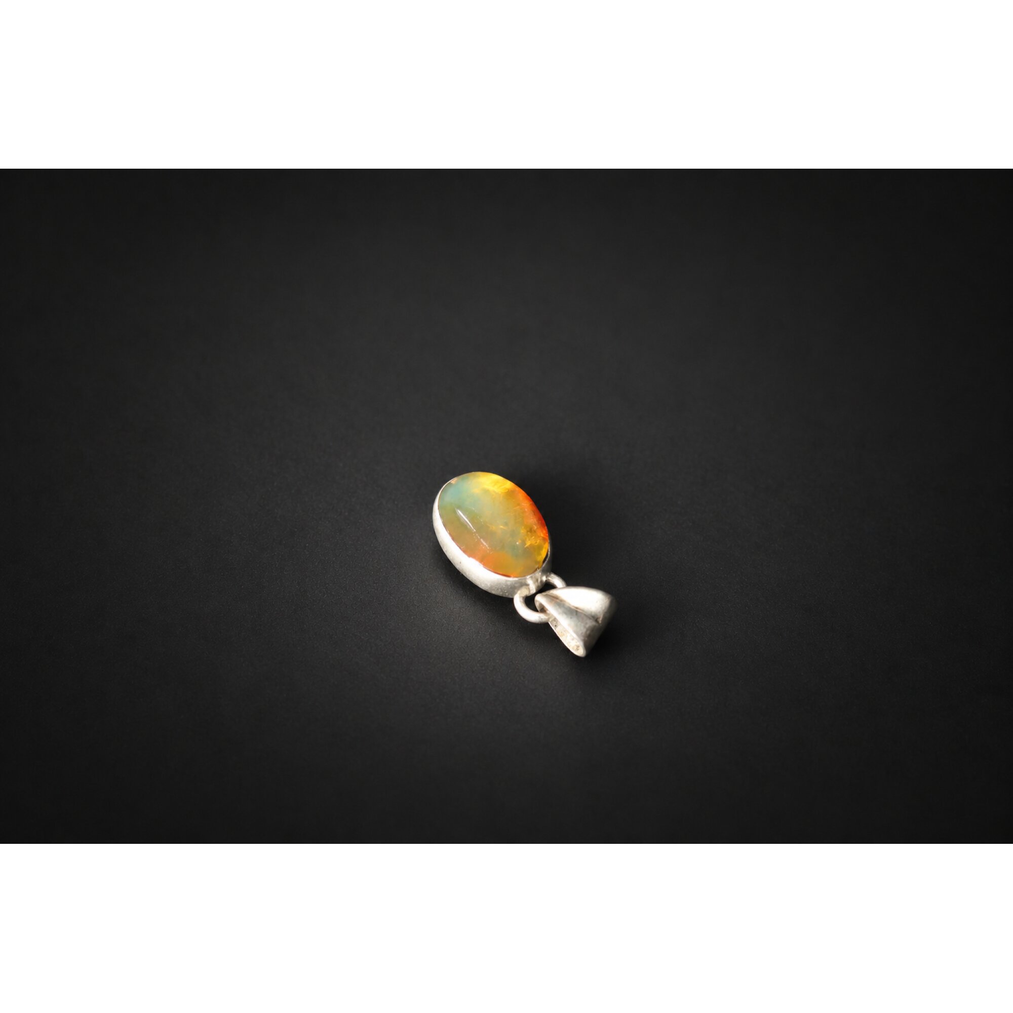Artisan crafted orange green Dominican amber sterling silver pendant 20.5mm – photo 2