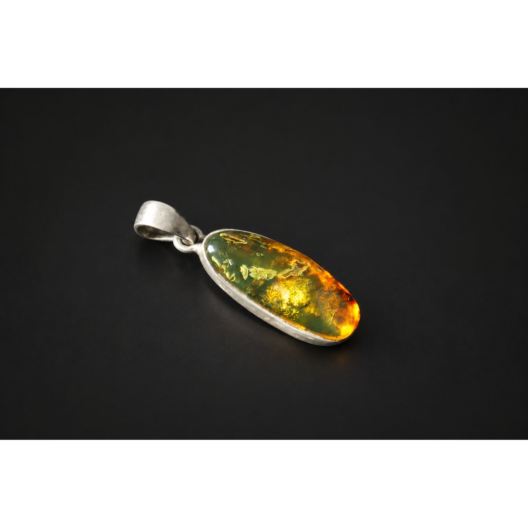Handcrafted orange green Dominican amber sterling silver pendant 31mm – photo 2