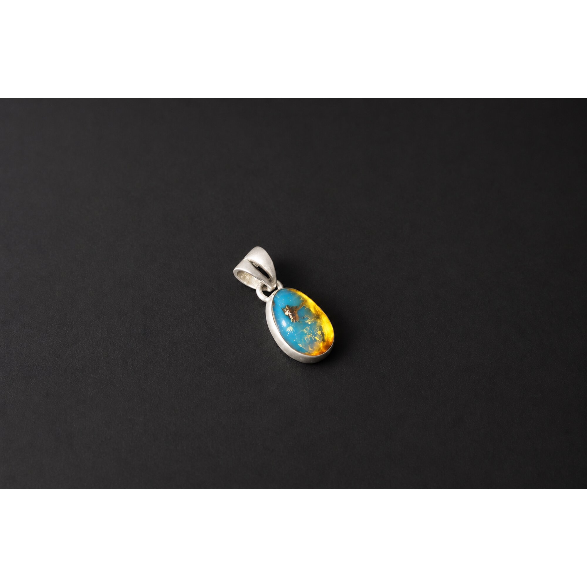 Handcrafted sky blue Dominican amber sterling silver pendant 24mm – photo 3