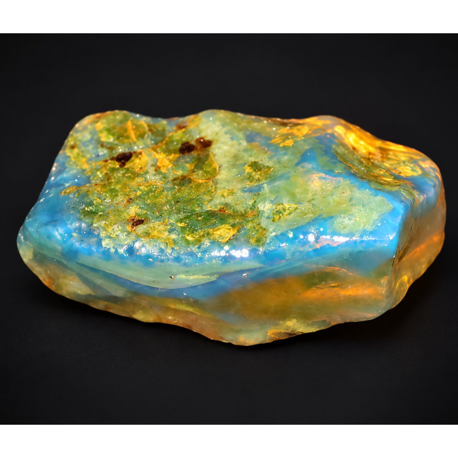 Naturally formed orange blue rough specimen Dominican amber 38mm
