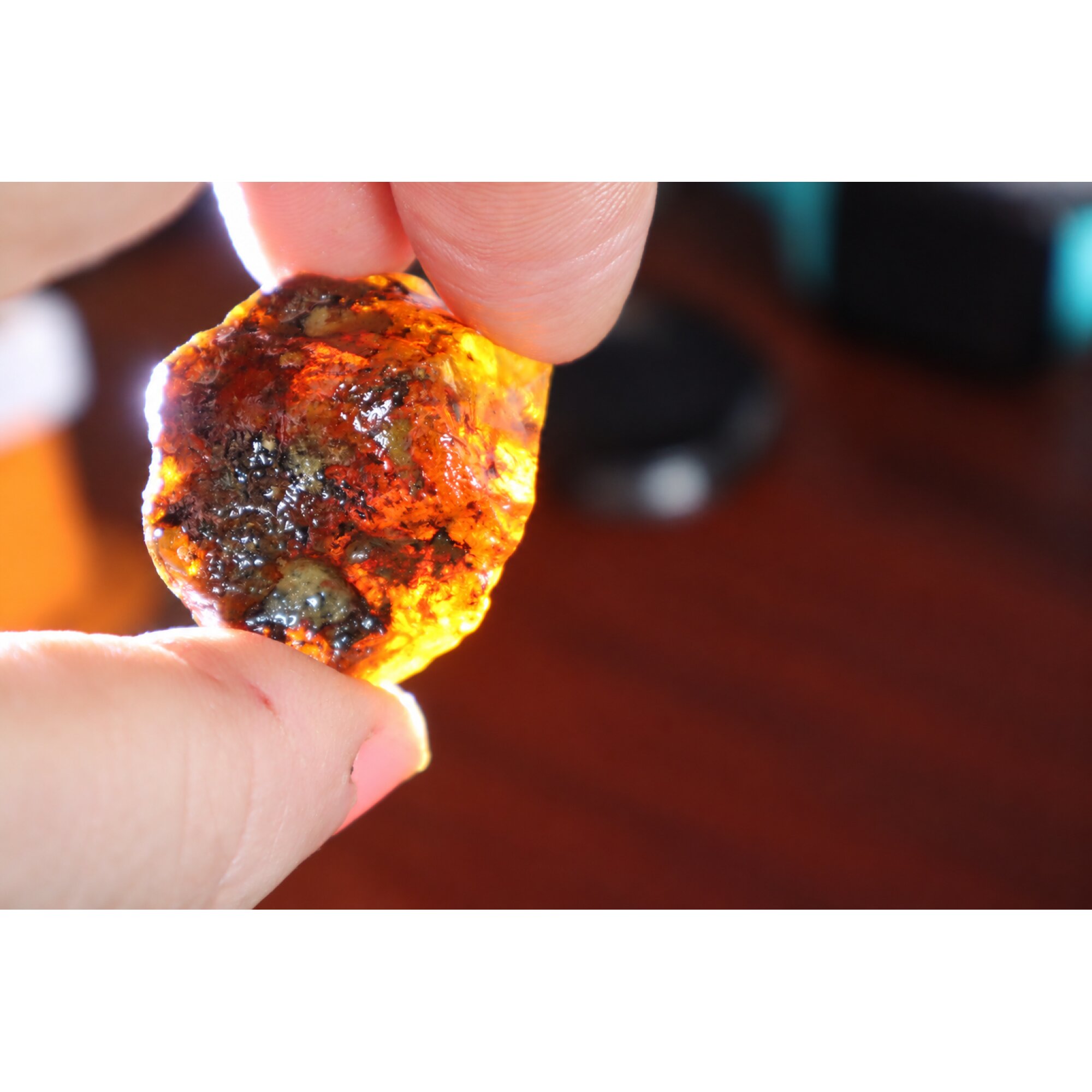 Genuine green blue rough specimen Dominican amber 35mm – photo 5