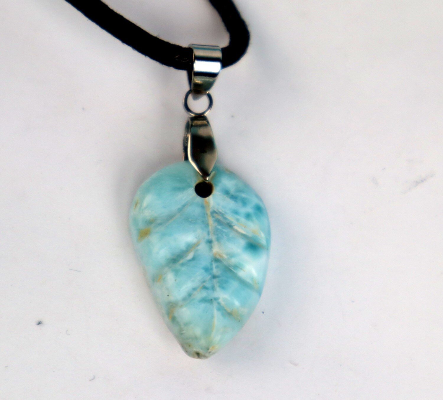 Handcrafted Natural Ocean Blue Larimar Necklace adjustable free cord – photo 3