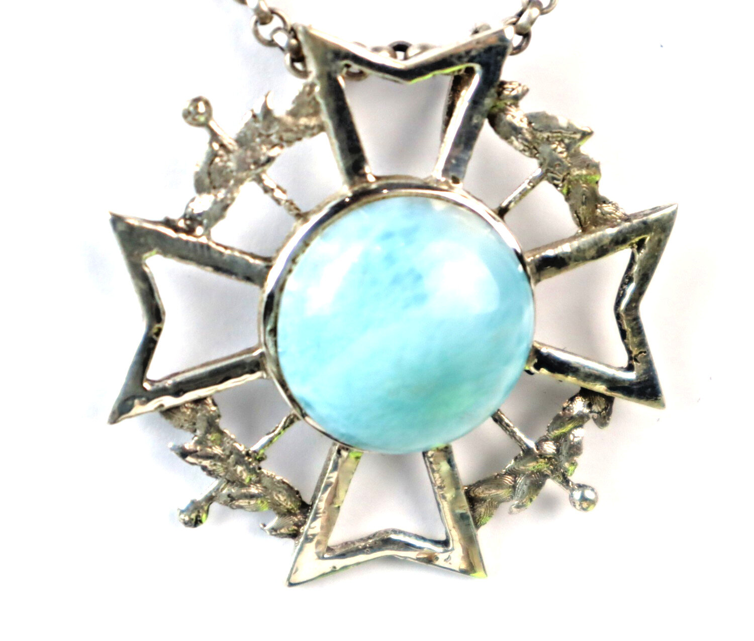 Charming Design Natural Sky Blue Larimar .925 Sterling Silver Pendant 37mm – photo 4