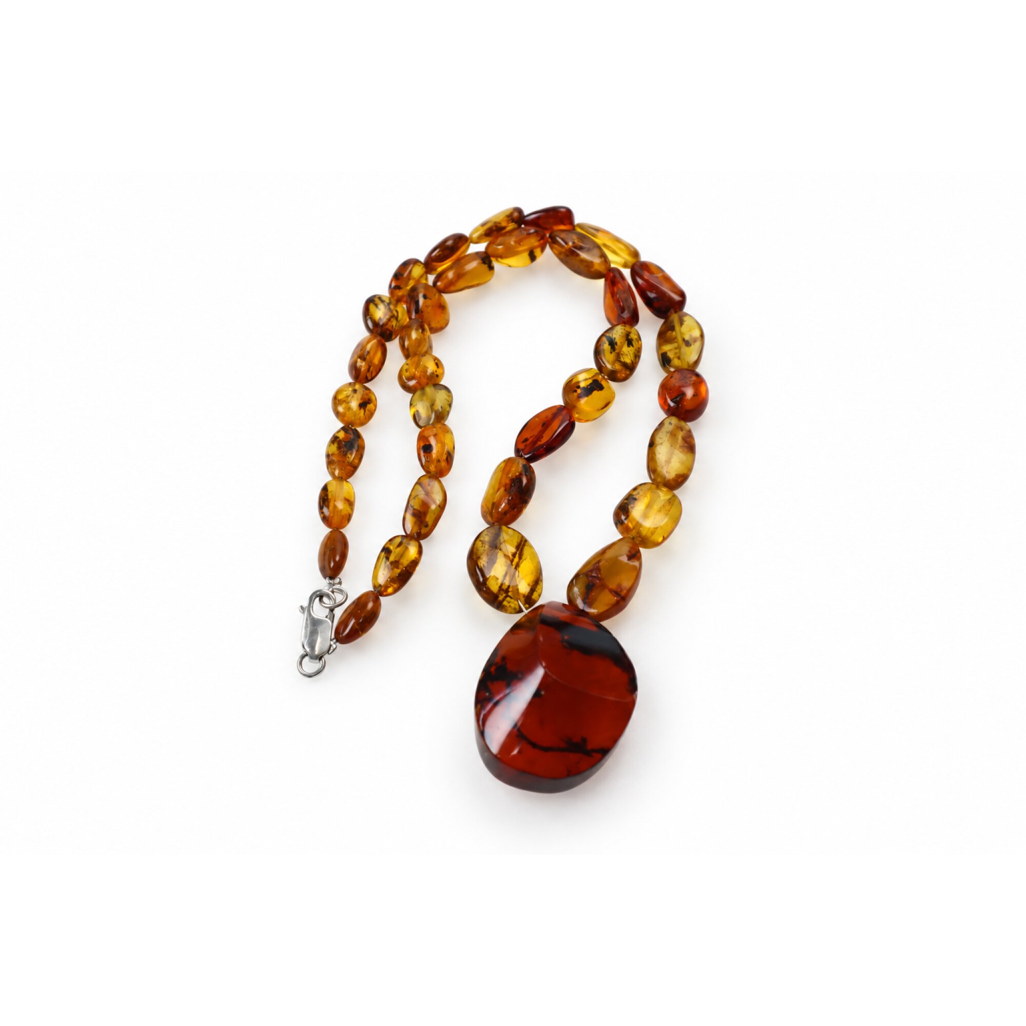 Skilled craftsmanship orange red Dominican amber sterling silver necklace 19.7in – photo 4