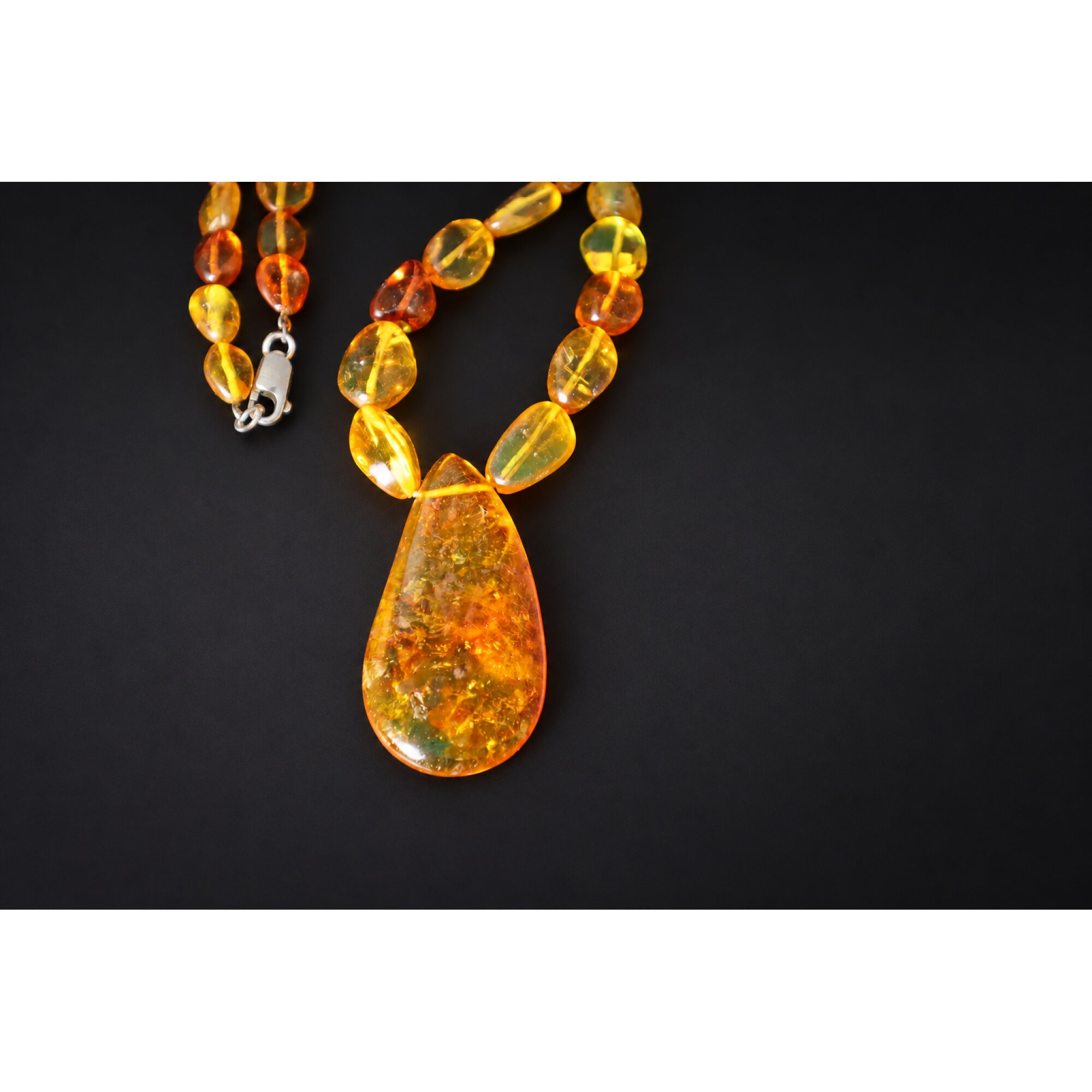 Skilled craftsmanship orange red Dominican amber sterling silver necklace 18.9in – photo 2