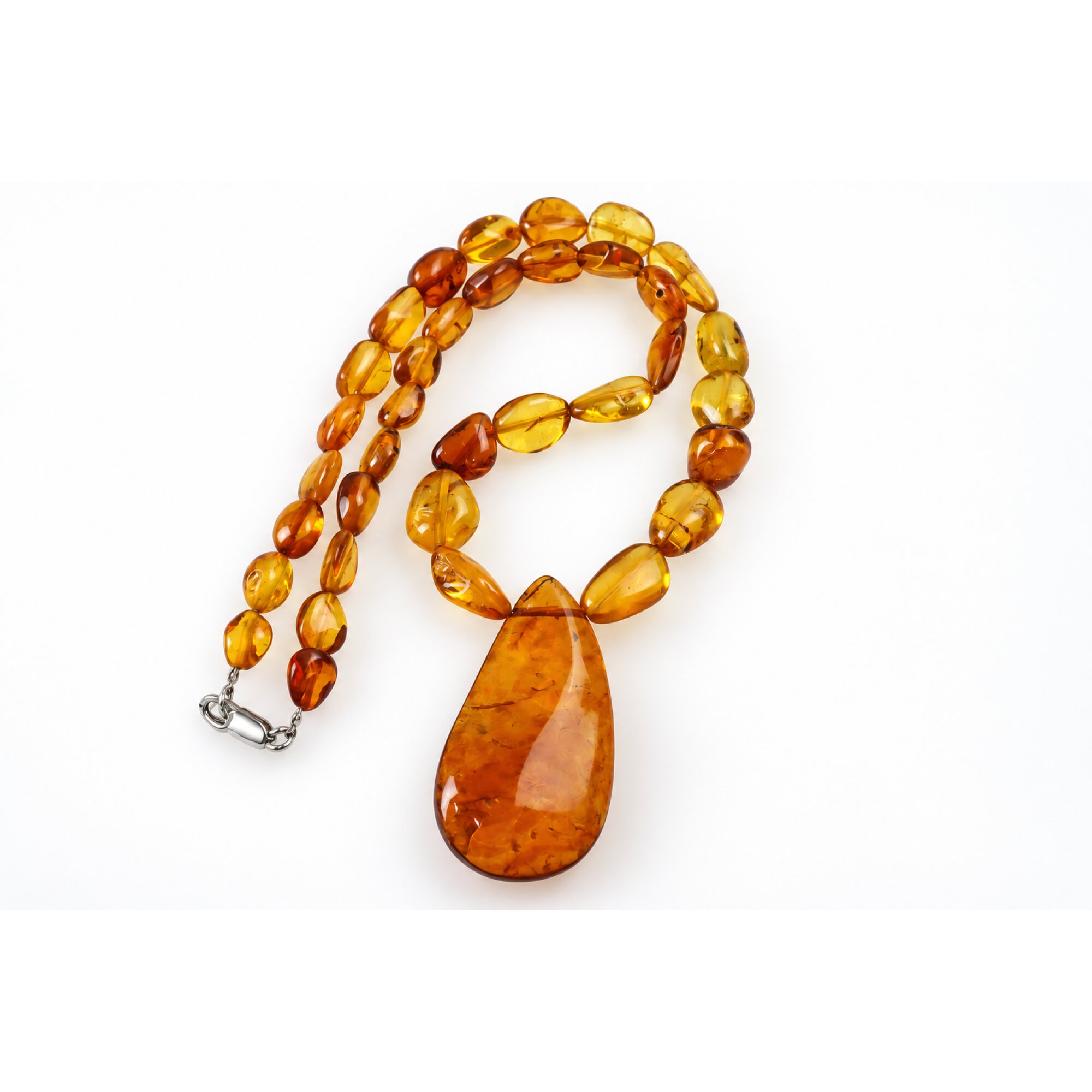 Skilled craftsmanship orange red Dominican amber sterling silver necklace 18.9in – photo 17