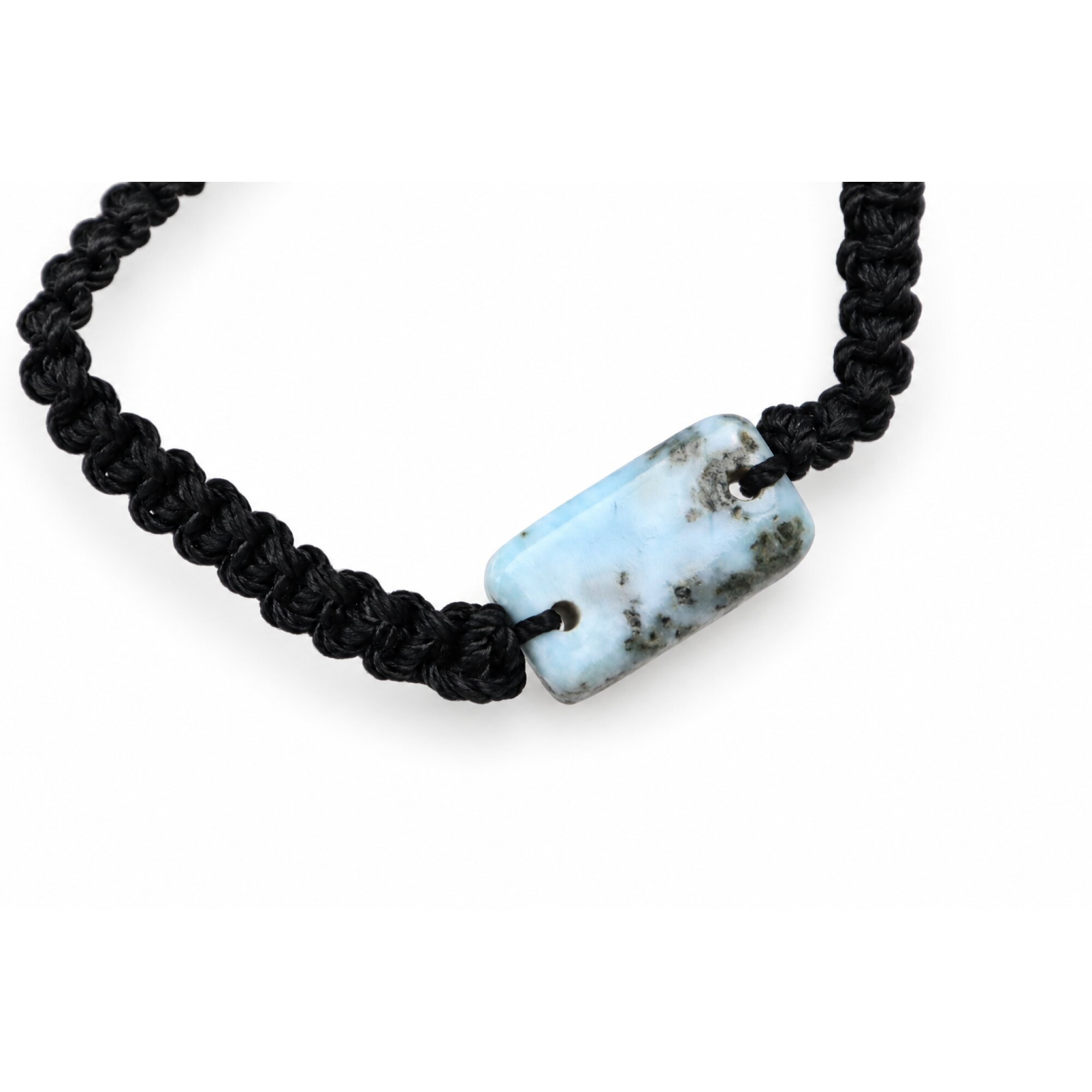 Genuine handcrafted black blue Dominican Larimar macrame bracelet 22mm – photo 3