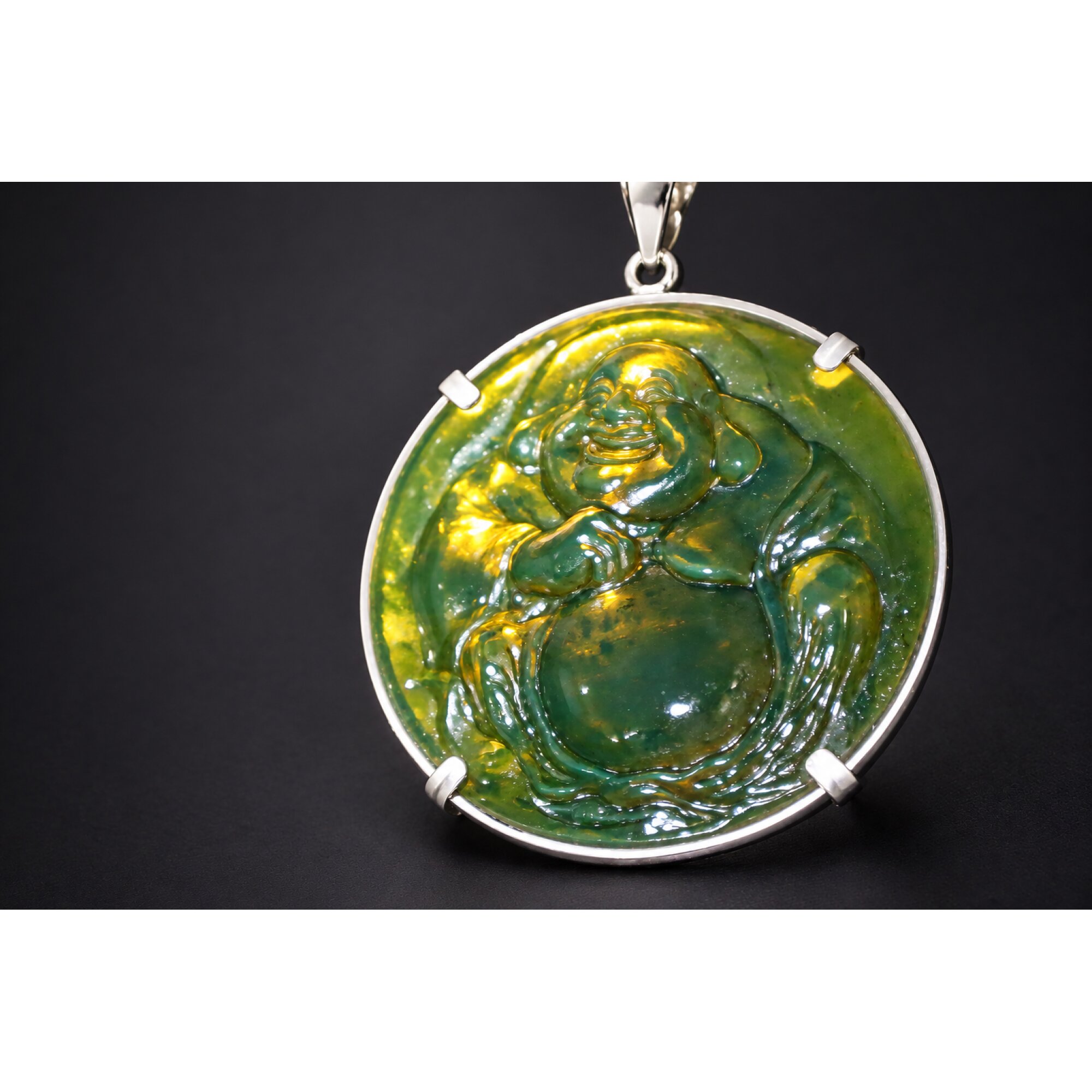 Expertly hand carved cognac green Dominican amber sterling silver pendant 63mm – photo 11