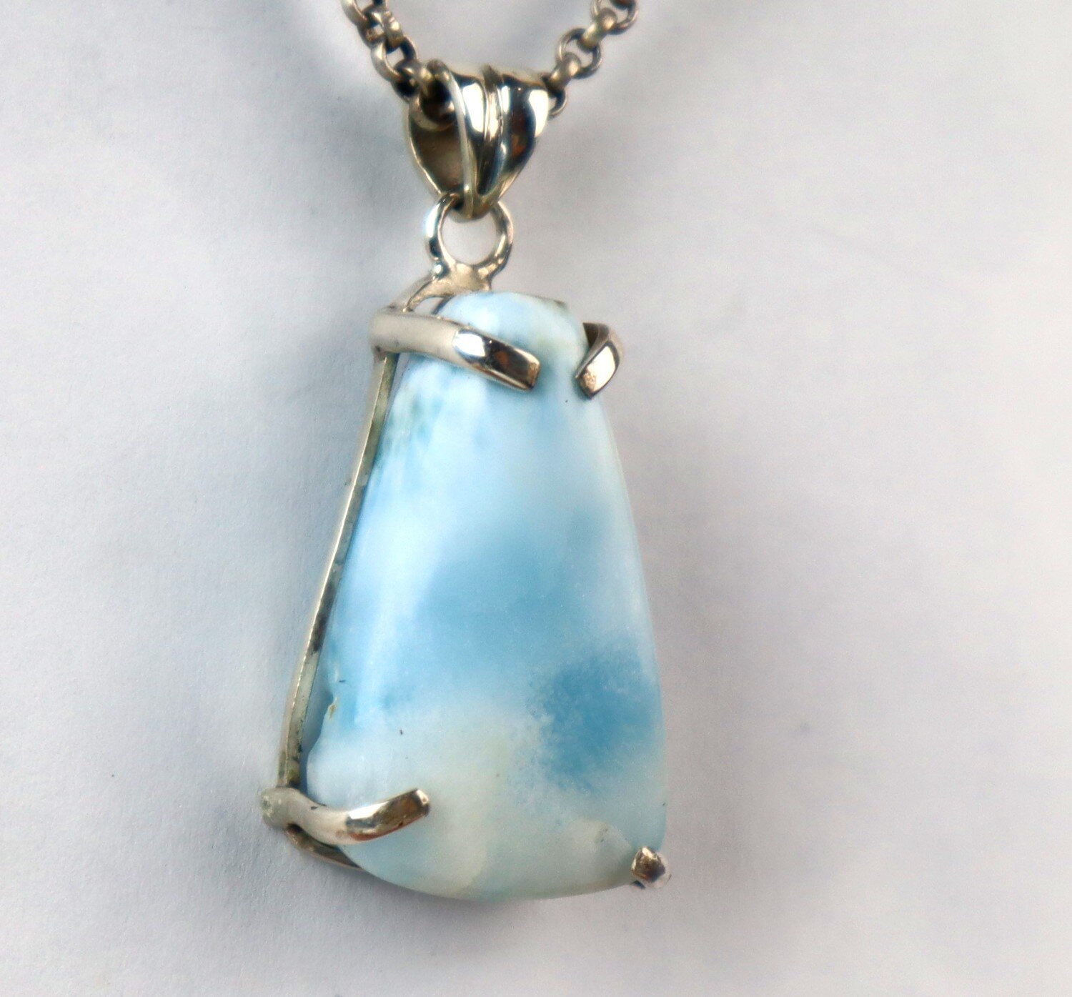 Unusual Natural Light Blue Larimar slice .925 Sterling Silver Pendant 42mm – photo 5