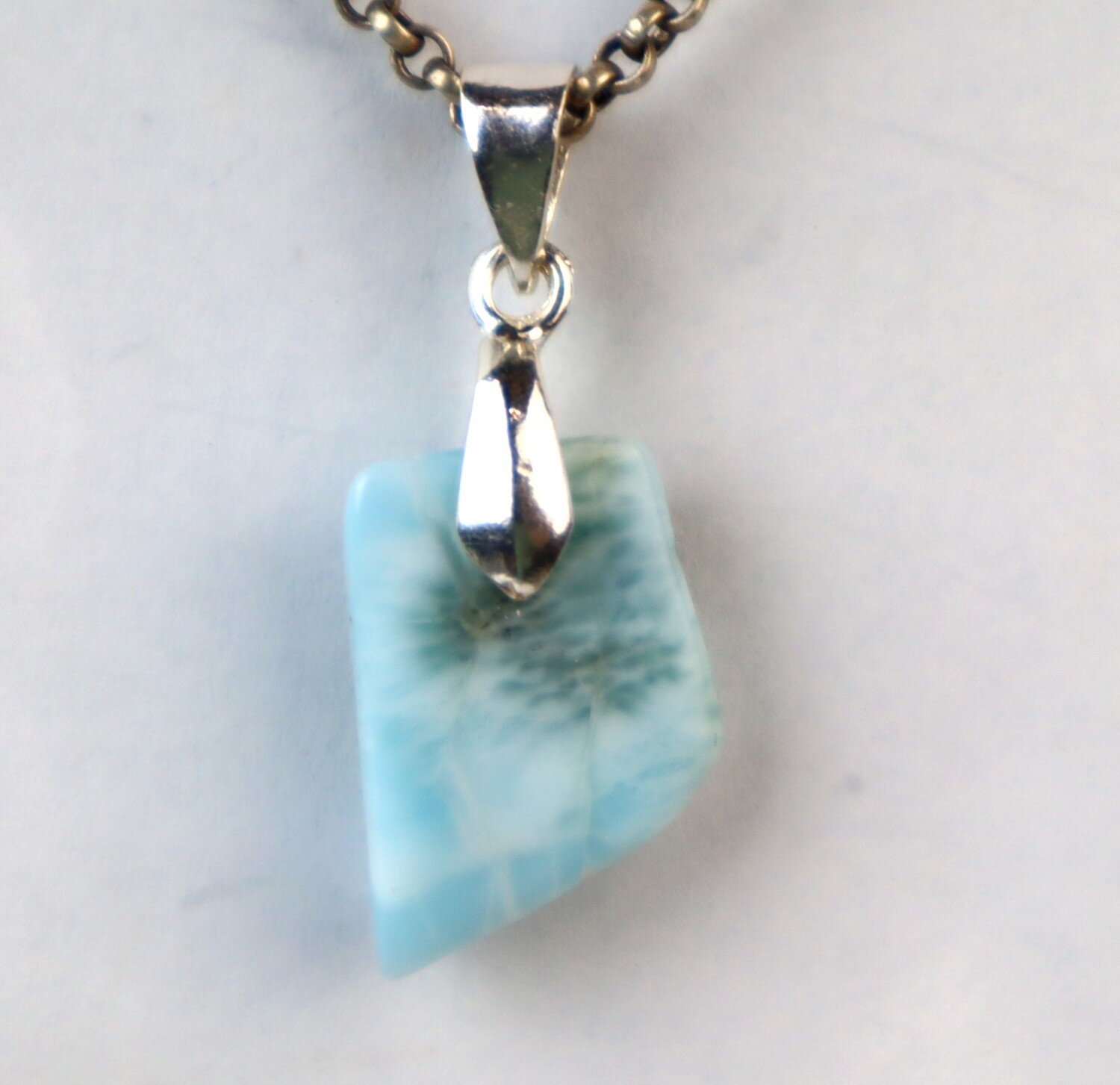 Beautiful Natural Light Blue Larimar .925 Sterling Silver Pendant 33mm – photo 4