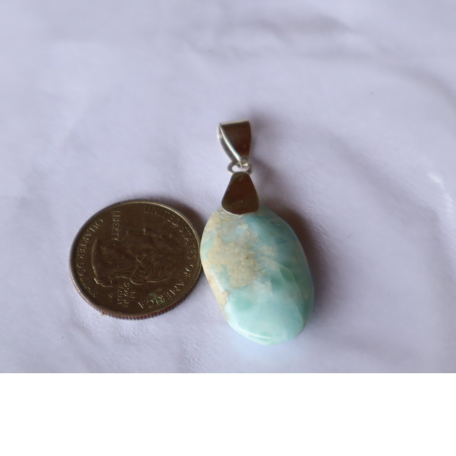 Elegant Timeless Island Style Milky Blue Larimar 925 Silver Pendant 46mm – photo 4