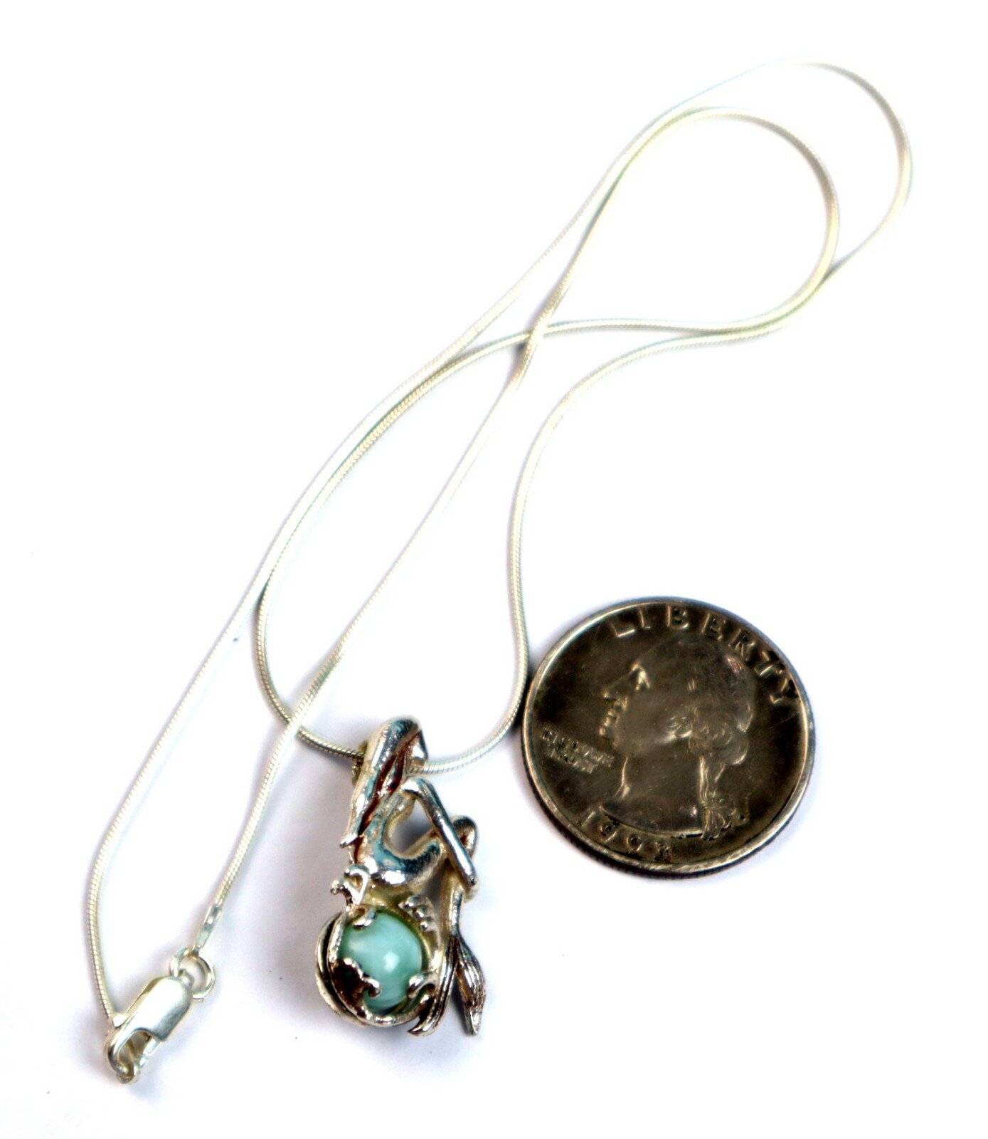 Natural Blue Larimar .925 Silver Mermaid Nixe Pendant 27mm free chain Necklace – photo 3