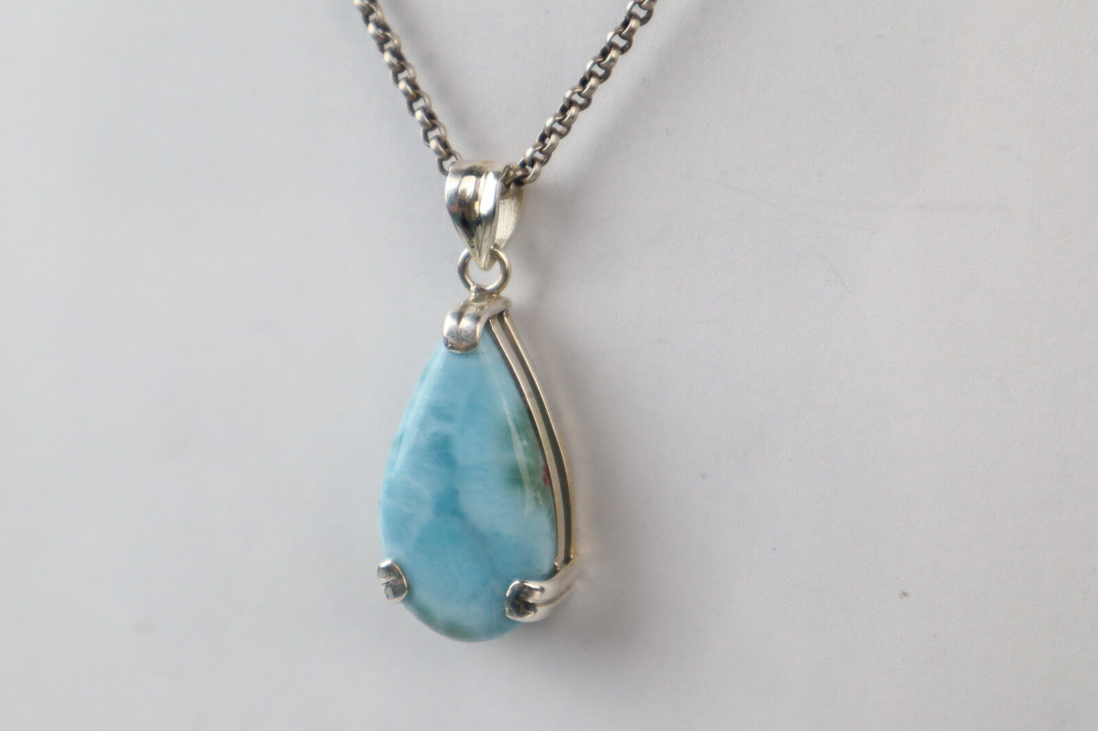 Fine Rare Dominican Sky Blue Larimar 925 Sterling Silver Pendant 44mm – photo 4