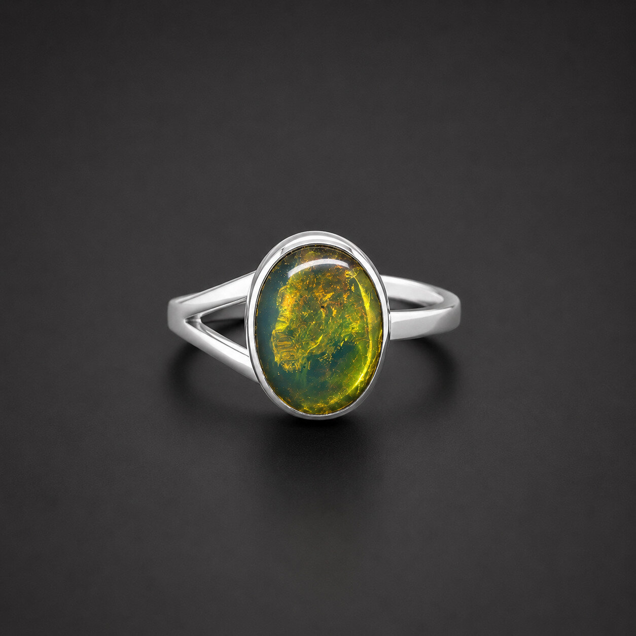 Genuine Authentic Blue Green Amber 925 Sterling Silver Oval Ring US#5.75 – photo 5