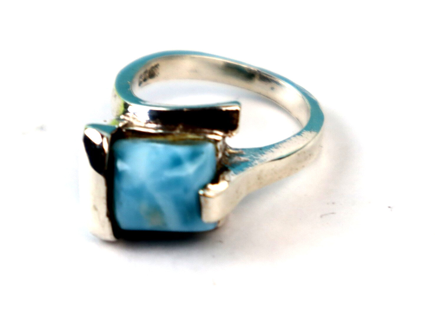 Natural Sky Blue Larimar .925 Sterling Silver Ring #6.5