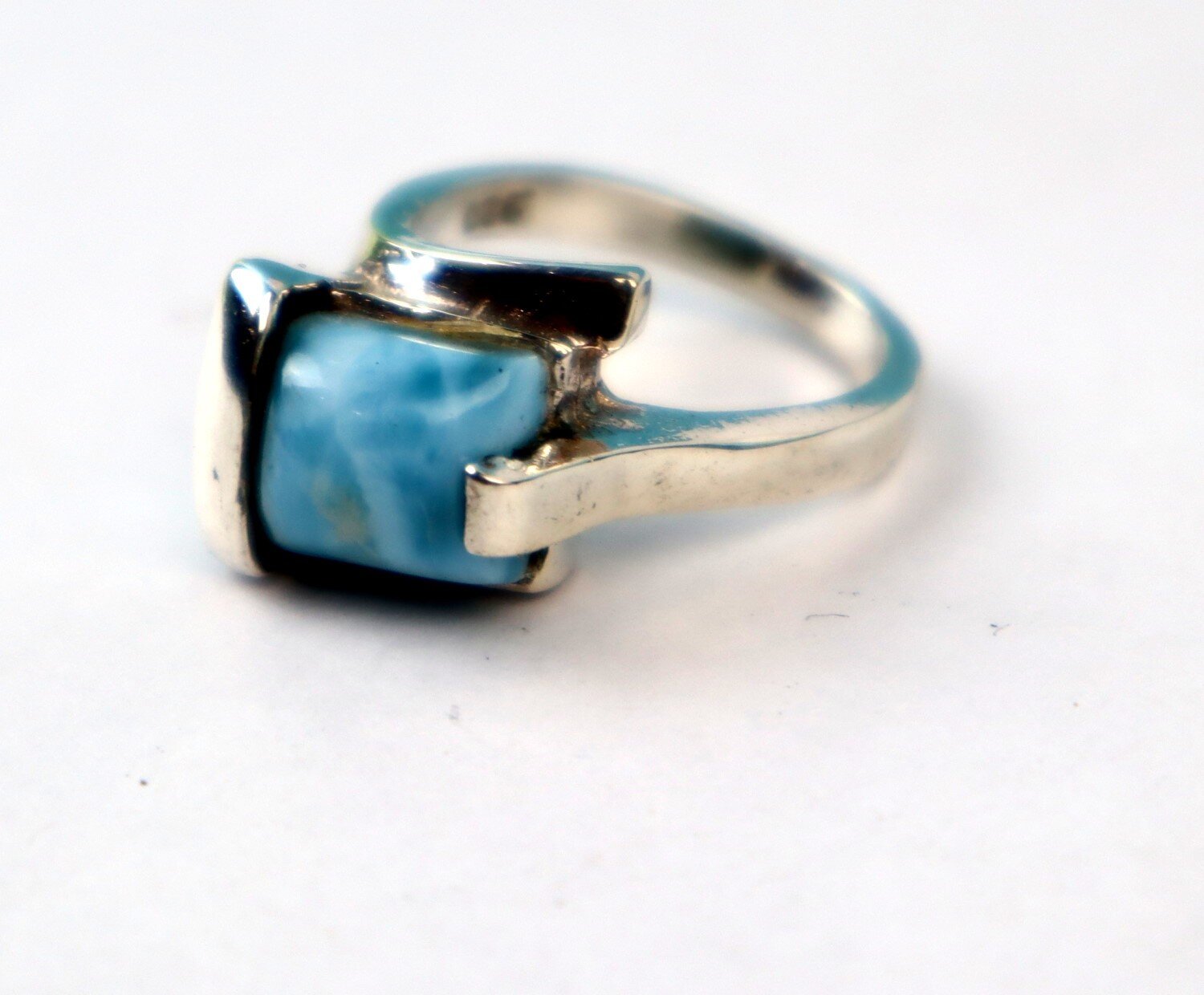 Natural Sky Blue Larimar .925 Sterling Silver Ring #6.5 – photo 7
