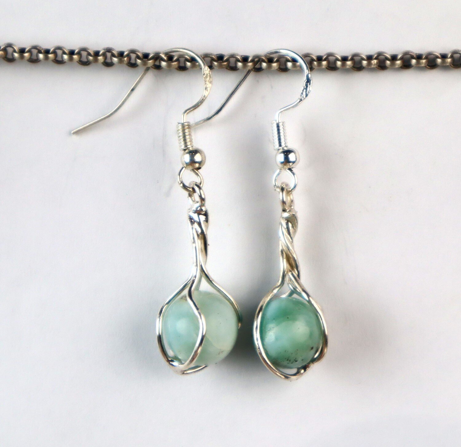 Lovely Natural Light Blue Larimar .925 Sterling Silver Cage Earrings 42.0mm – photo 4