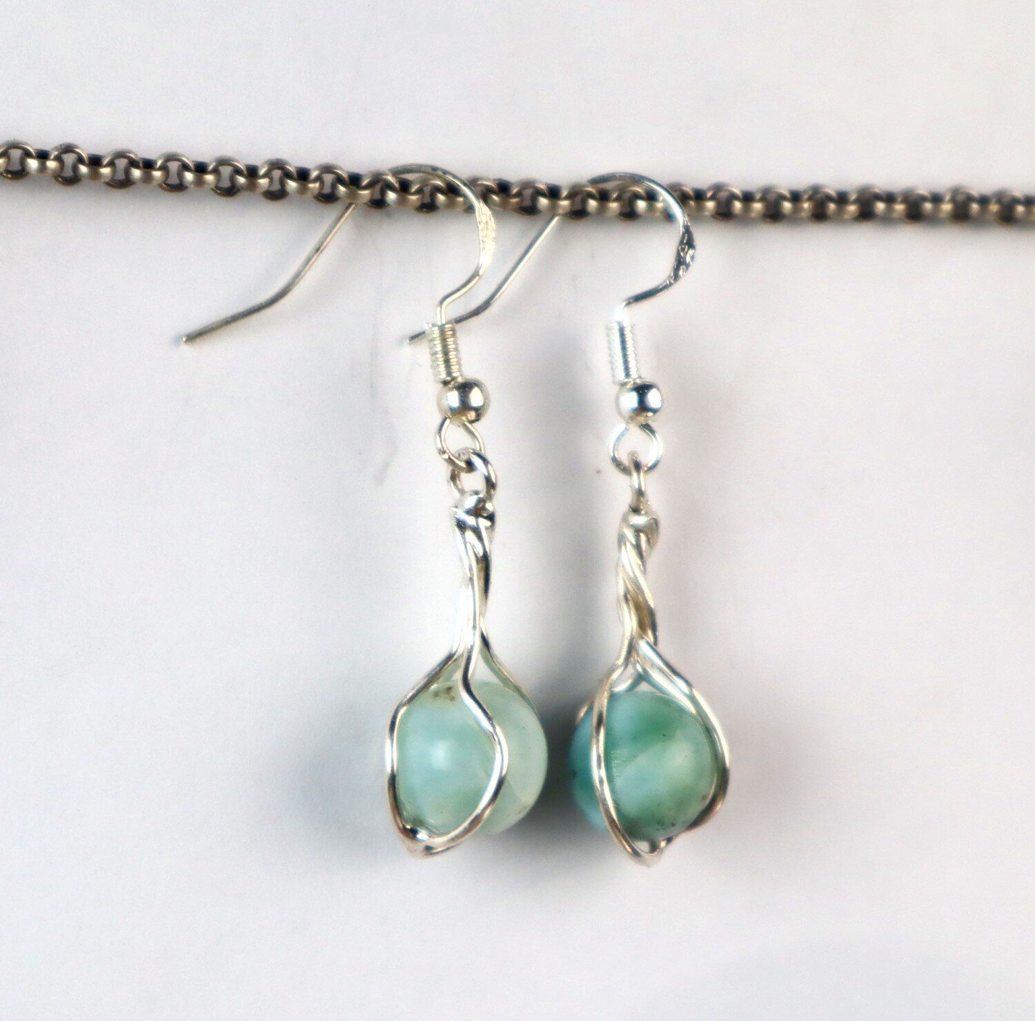 Lovely Natural Light Blue Larimar .925 Sterling Silver Cage Earrings 42.0mm – photo 5