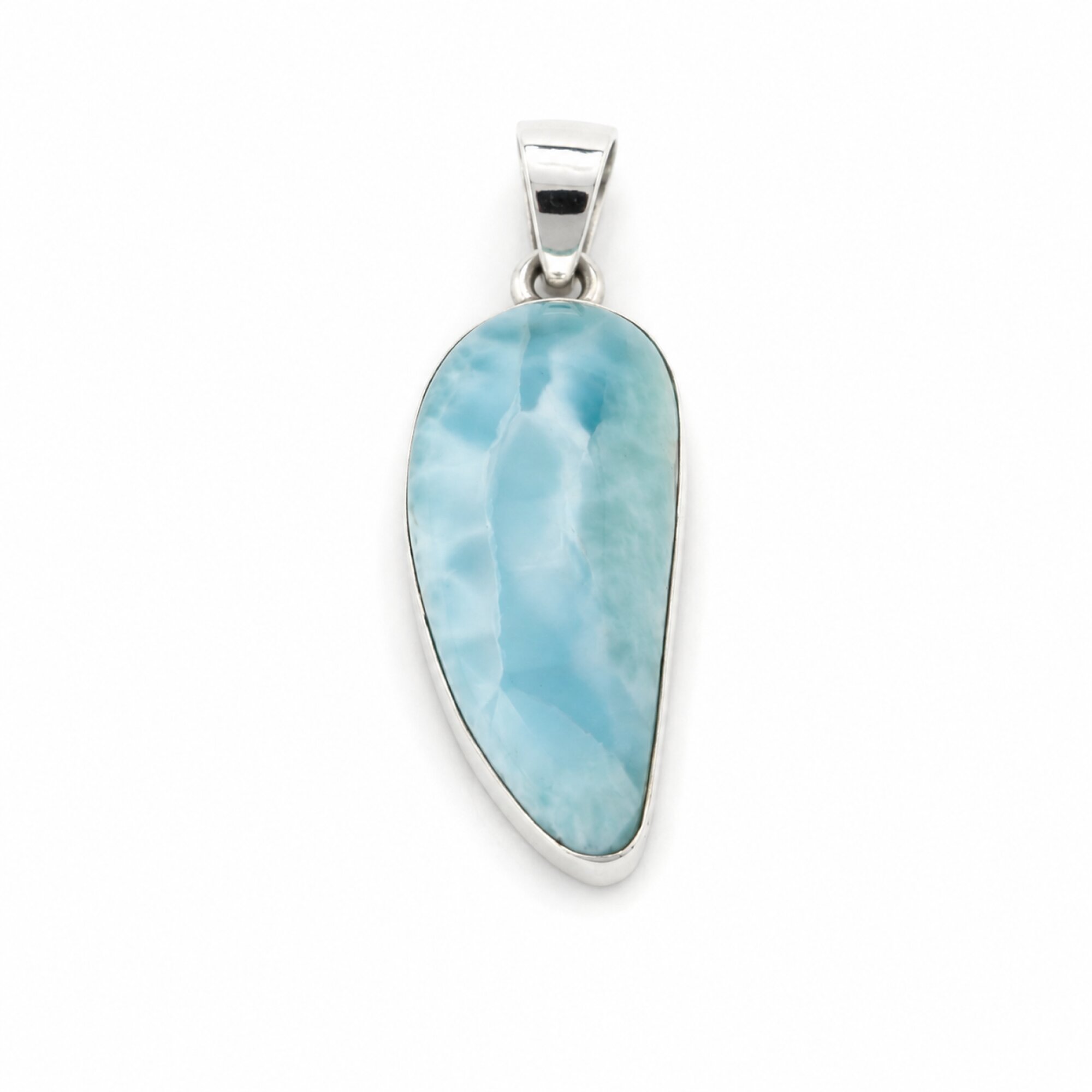 Boutique Quality Sky Blue Larimar 925 Sterling Silver Leaf Pendant 44mm