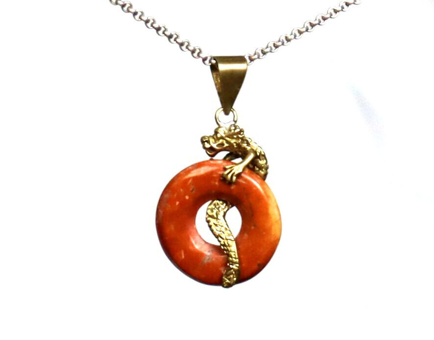Beautiful Natural Red Jasper Dragon Donuts Pendant 2 inch