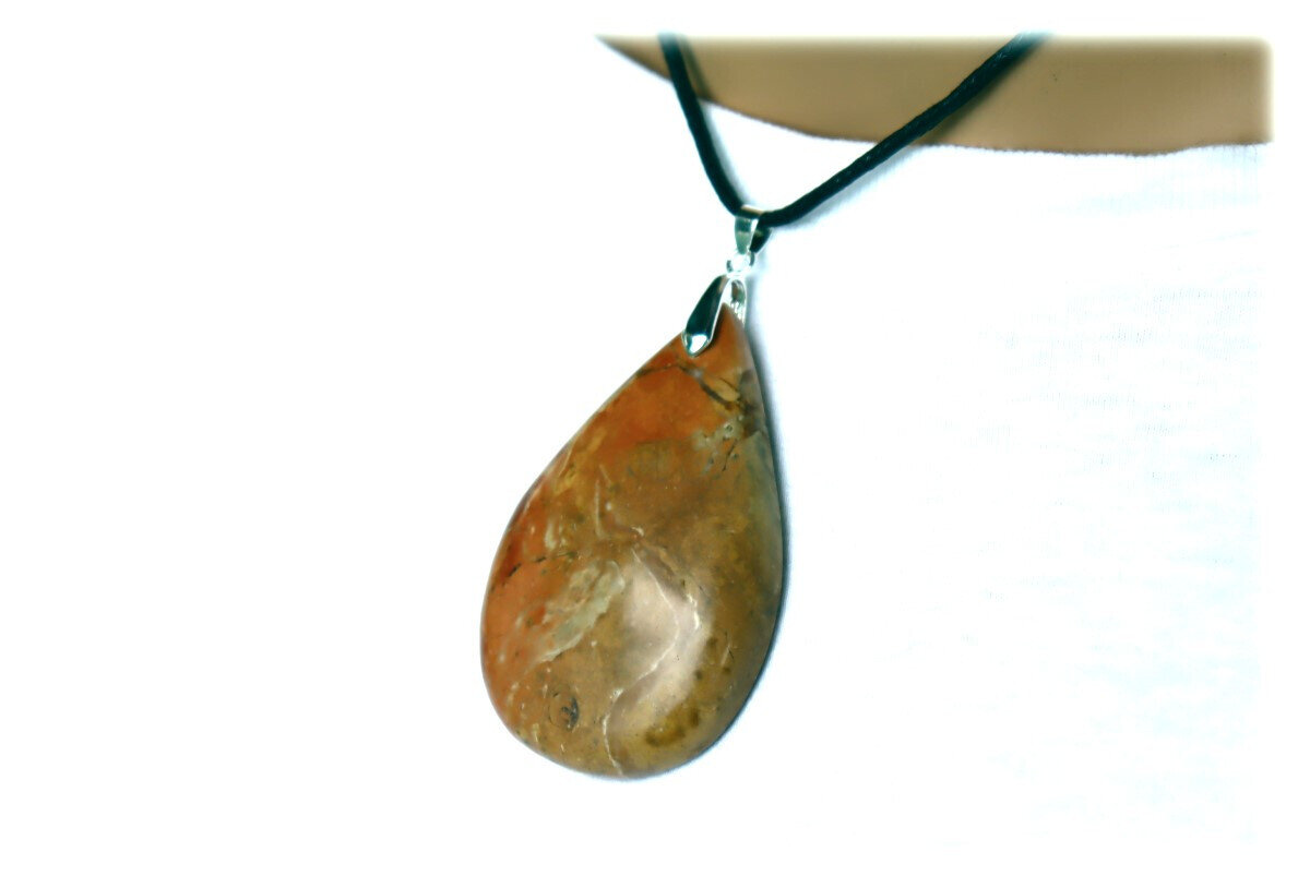 3 inch Natural Orange Red Jasper Pendant 80mm free leather necklace – photo 3