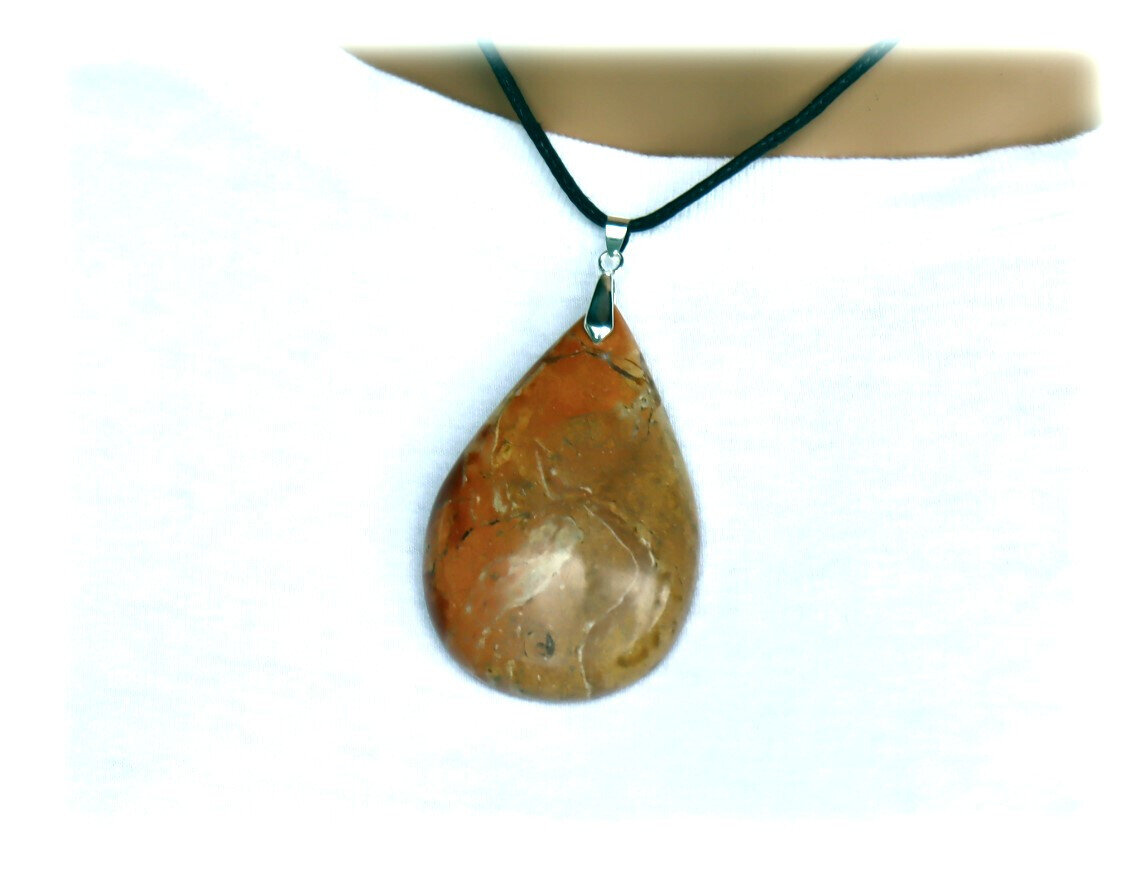3 inch Natural Orange Red Jasper Pendant 80mm free leather necklace – photo 5