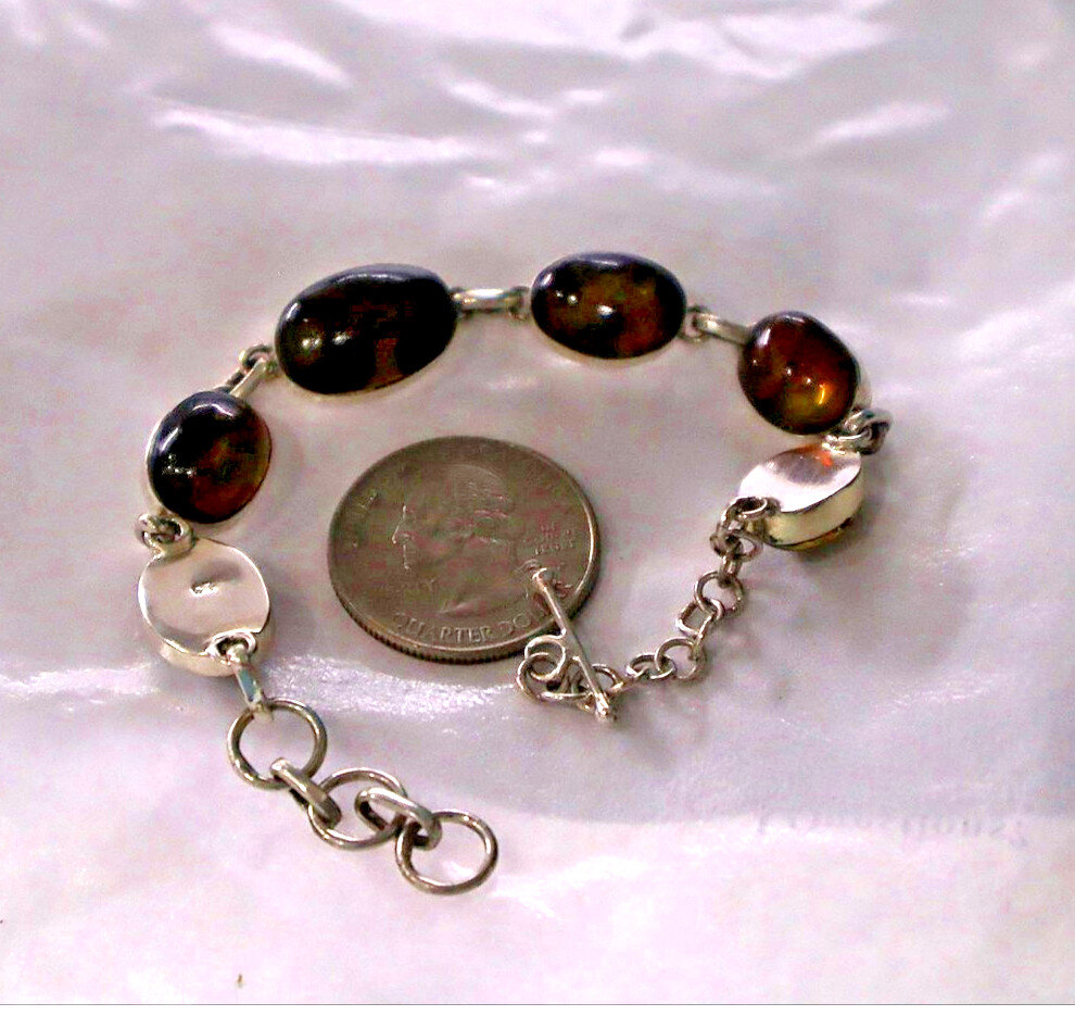 Quality Artisan Blue Green Dominican Amber 925 Sterling Silver Oval Bracelet 5"+ – photo 7