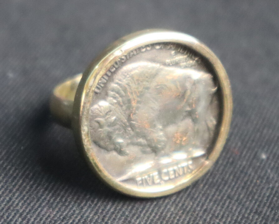 US 1937 Buffalo Nickel Five Cents Coin Ring Bronze Frame #6 free resizing 21mm – photo 3