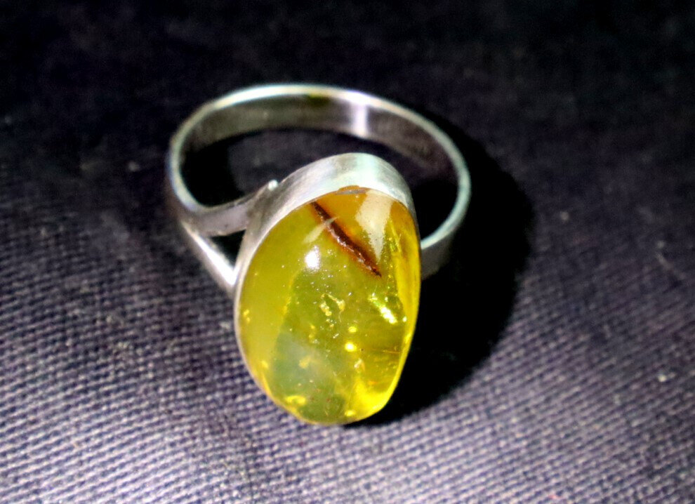Exquisite Natural Clear Light Green Amber .925 Sterling Silver Ring #6 – photo 5