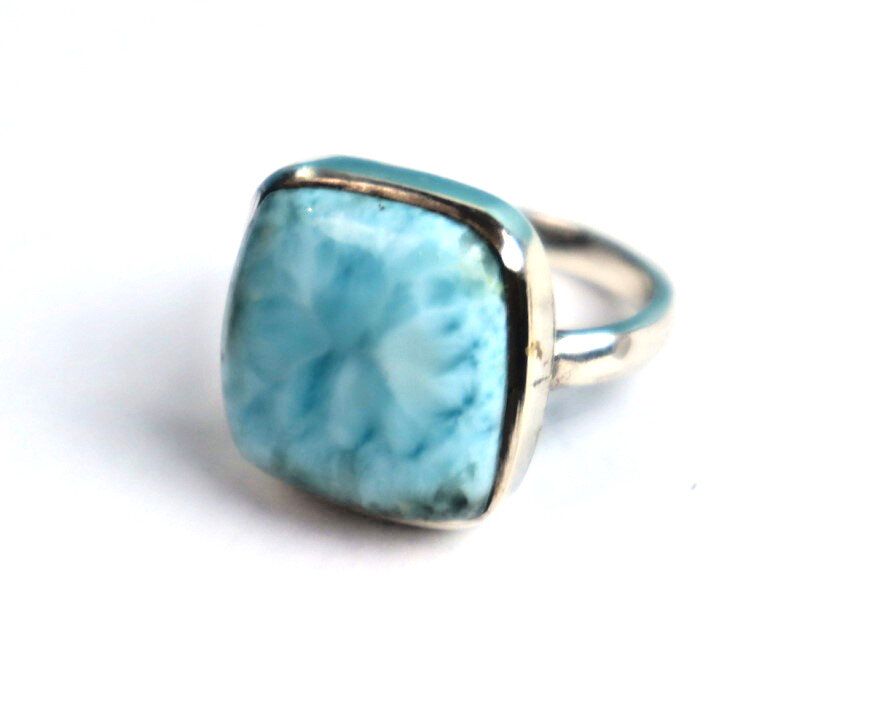 Unusual Pattern Natural Sky Blue Larimar .925 Sterling Silver Ring #7 – photo 4