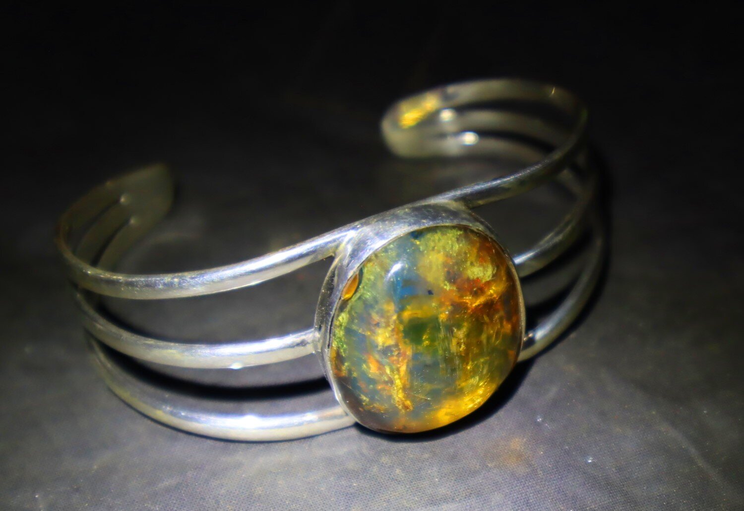Natural Clear Green Blue Amber solid .925 Sterling Silver Cuff Bangle 7inch – photo 9