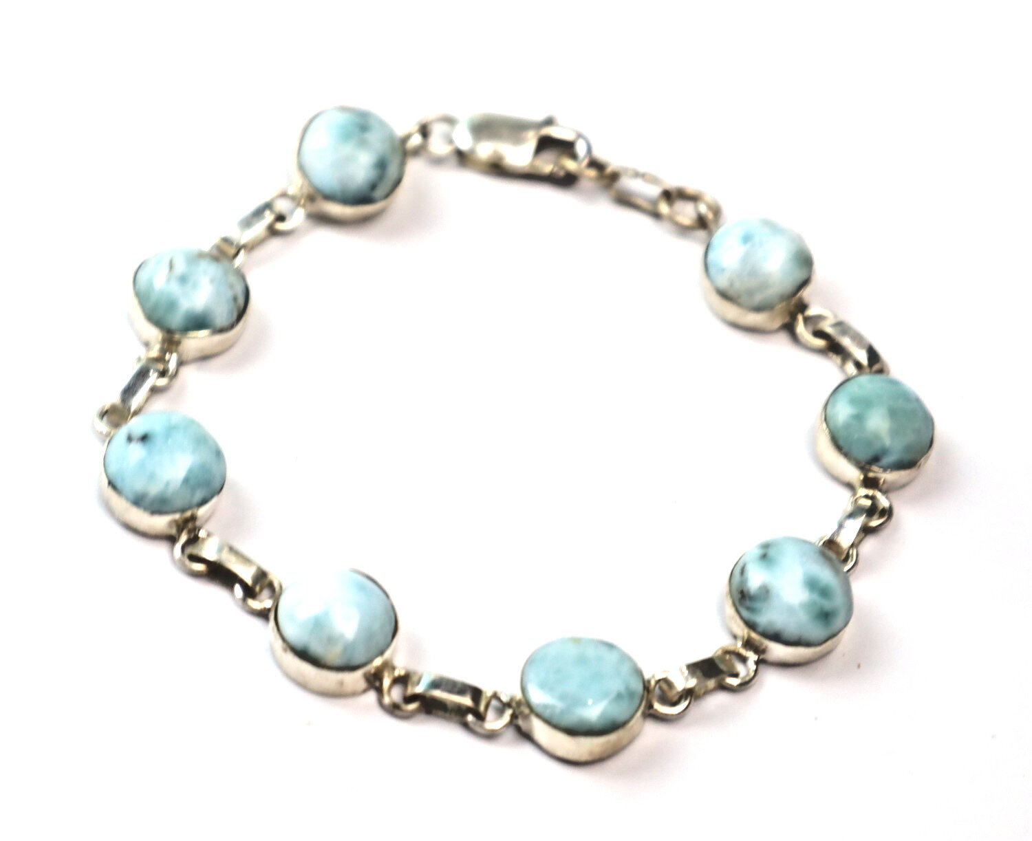 Lovely Natural Sky Blue Larimar .925 Sterling Silver Bracelet 8inch – photo 4