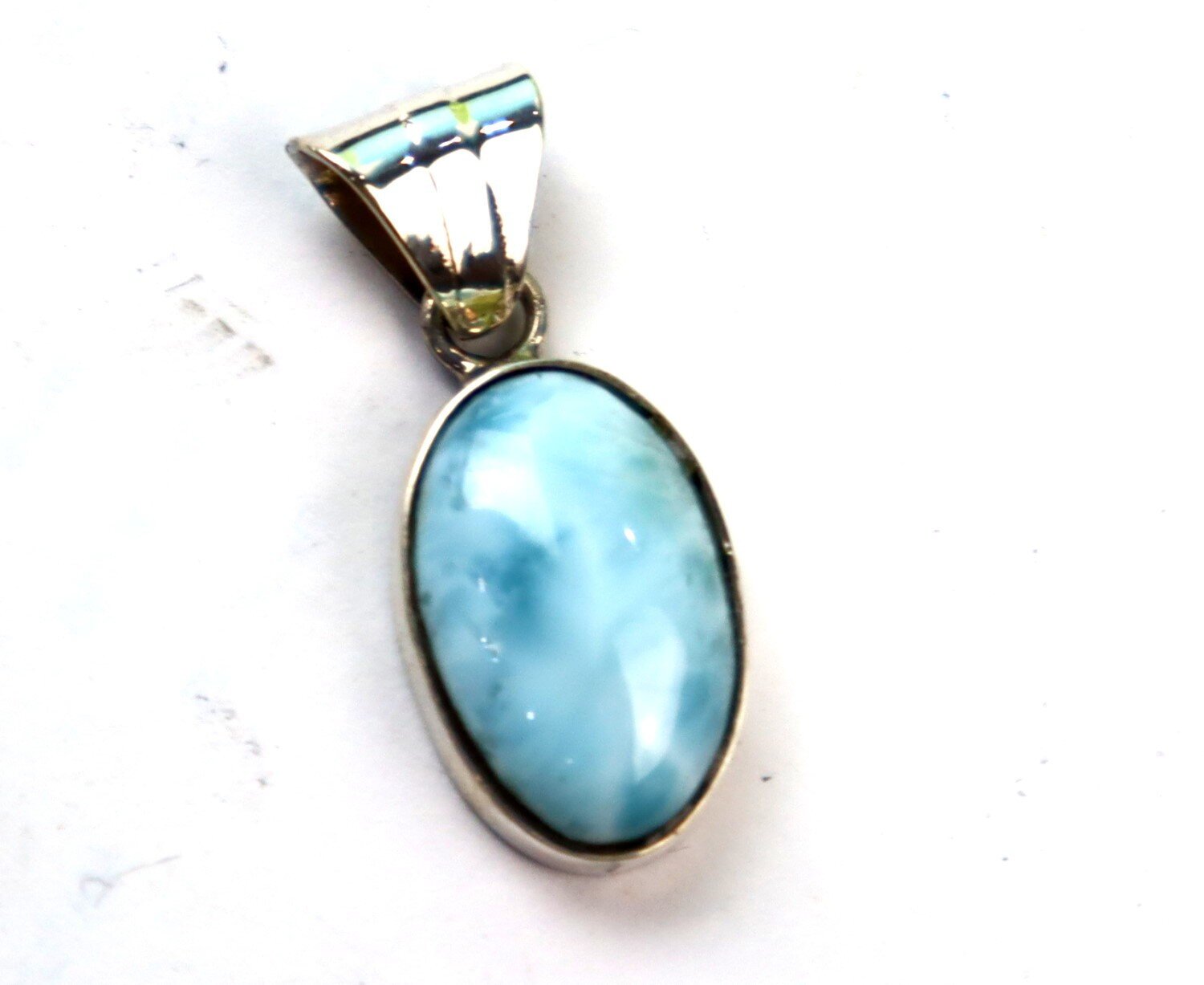 Natural Sky Blue Larimar .925 Sterling Silver Oval Pendant 28mm – photo 4