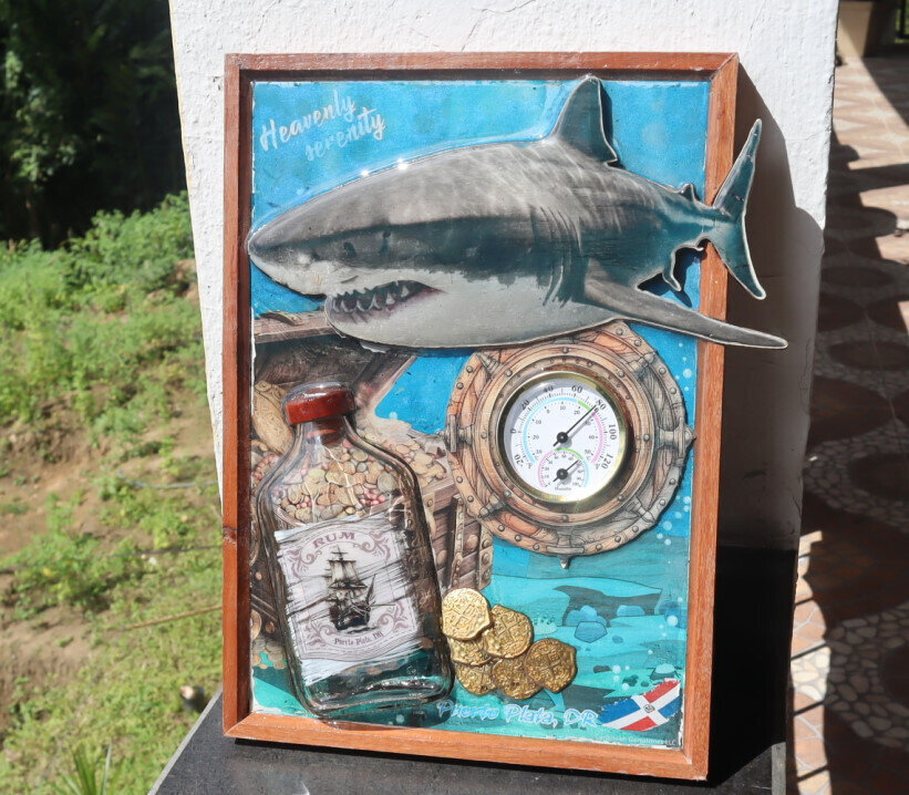Wood artwork wall decoration Thermometer Hydrometer Shark Oceanic Treasure 12" – photo 10