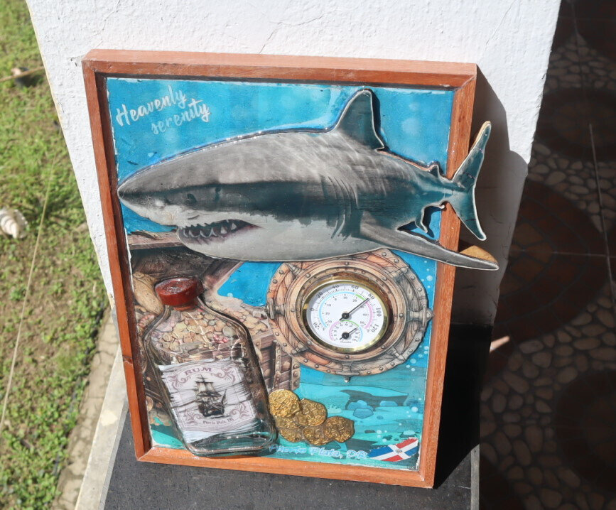 Wood artwork wall decoration Thermometer Hydrometer Shark Oceanic Treasure 12" – photo 15