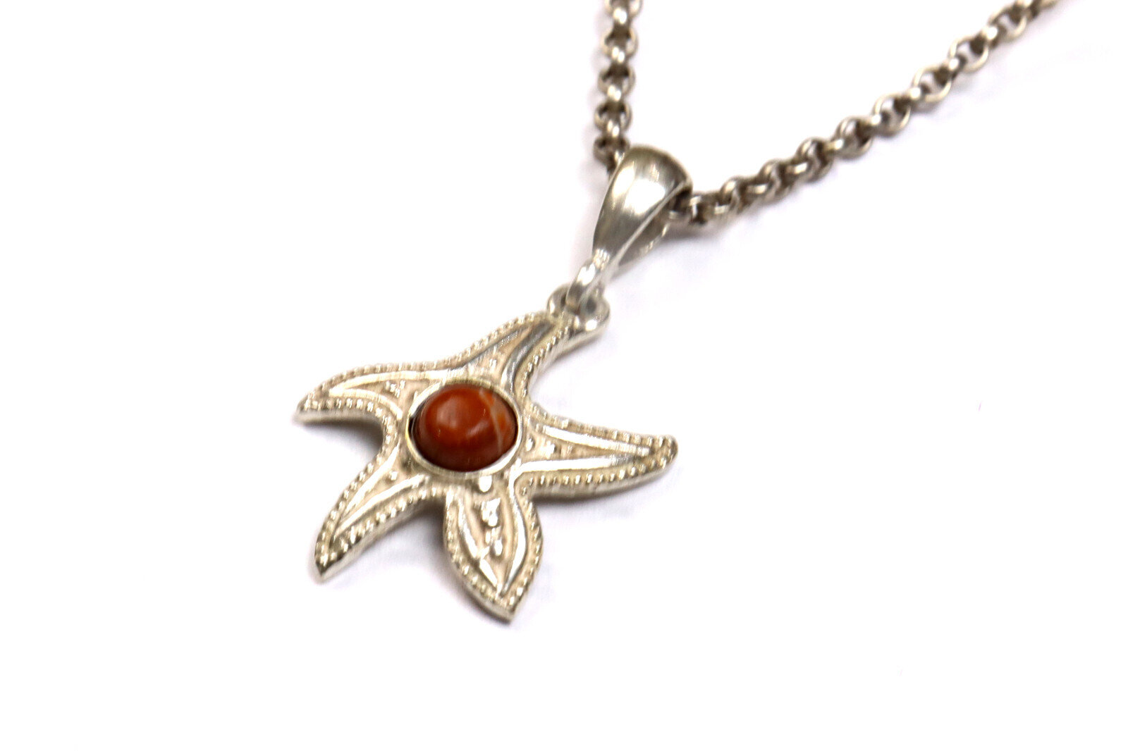 Beautiful Natural Red Jasper .925 Sterling Silver Sea Star Starfish Pendant 32mm – photo 5