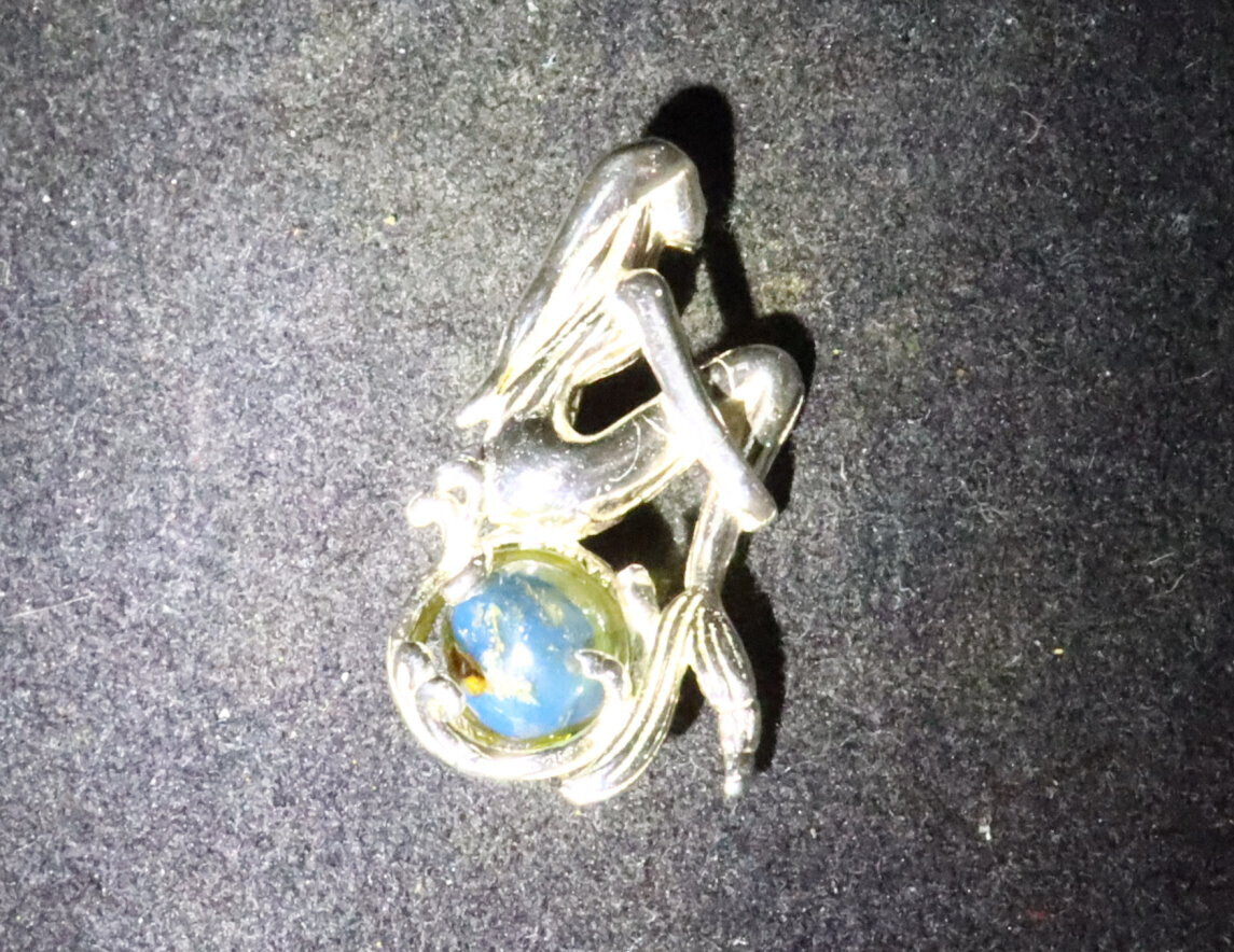 Exquisite Natural Clear Sky Blue Amber .925 Sterling Silver Mermaid Pendant 26mm – photo 4