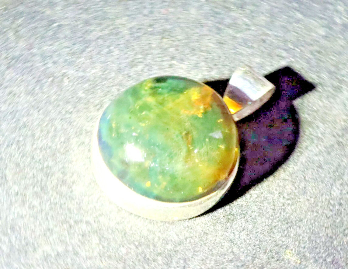 Exquisite Natural Clear Ocean Green Amber .925 Sterling Silver Pendant 35mm