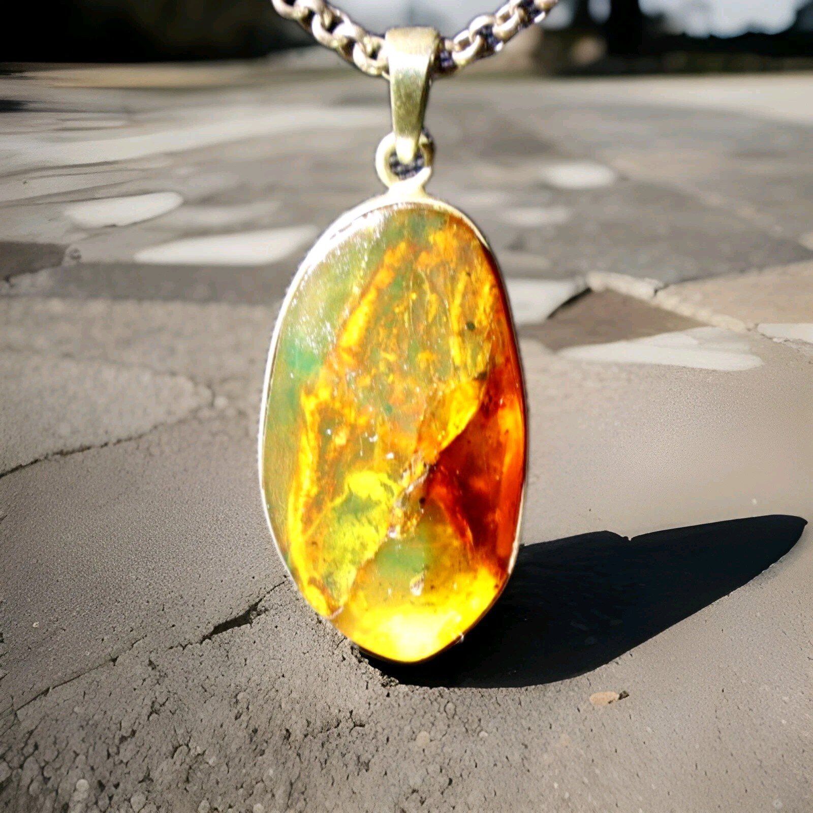Natural Dominican Green Amber Pendant 925 Sterling Silver Translucent Yellow – photo 5