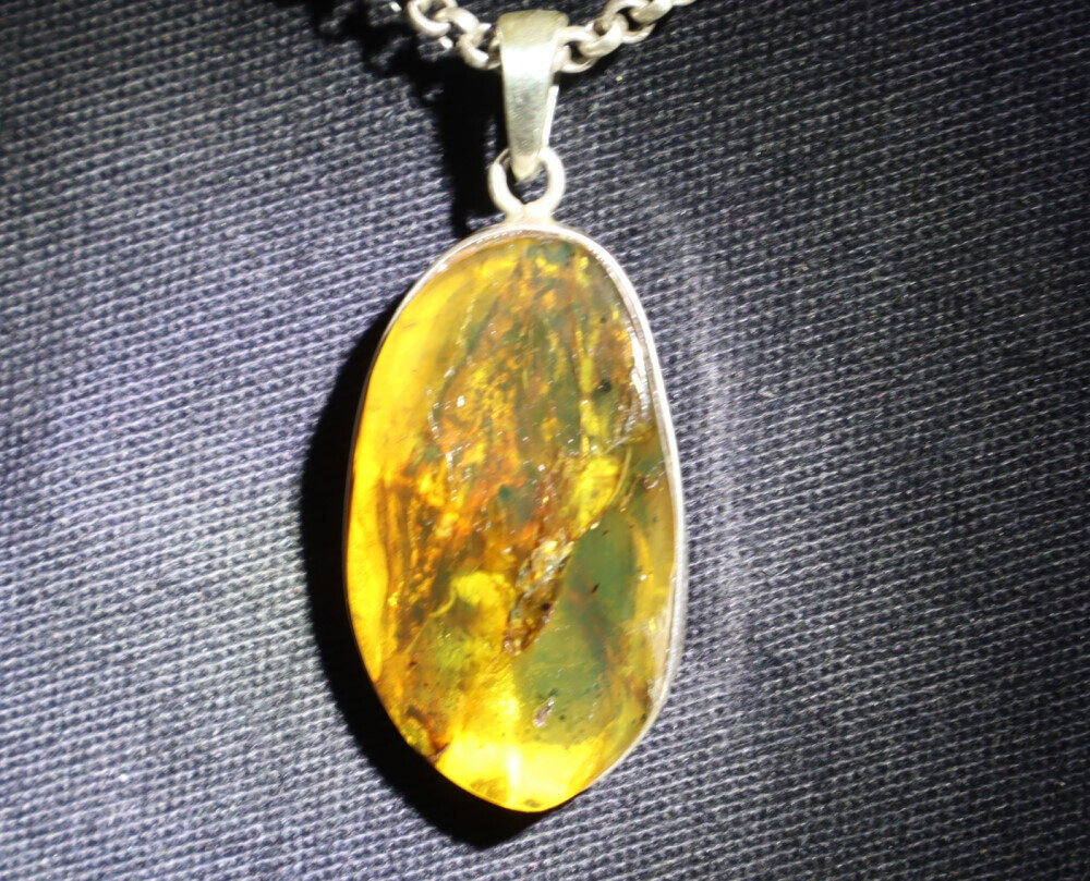 Natural Dominican Green Amber Pendant 925 Sterling Silver Translucent Yellow – photo 6