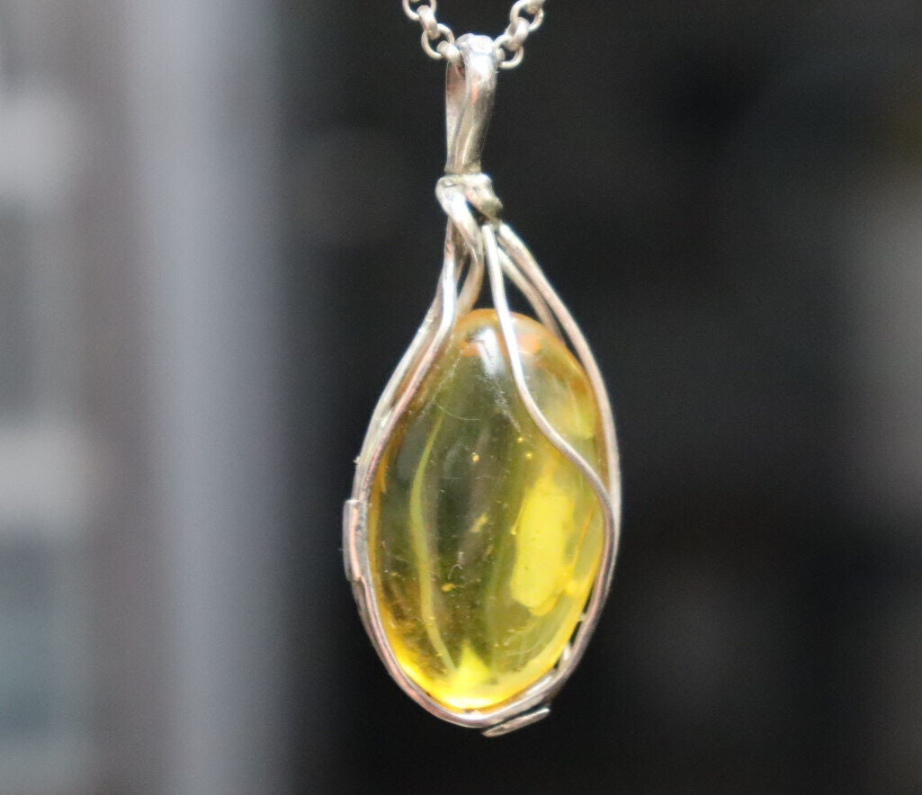 Handcrafted Natural Clear Light Green Amber .925 Sterling Silver Pendant 55mm – photo 5
