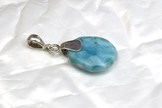 Charming Design Natural Sky Blue Larimar .925 Sterling Silver Pendant 36mm – photo 7