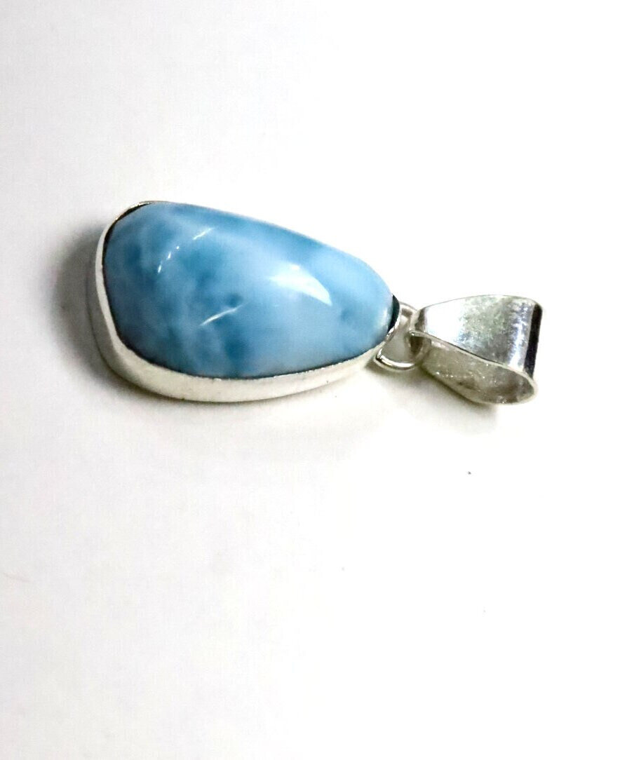Unusual Pattern Natural Sky Blue Larimar .925 Sterling Silver Pendant 30mm – photo 6