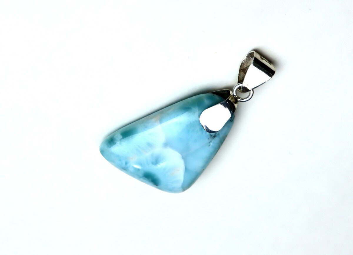 Finest Natural Sky Blue Larimar .925 Sterling Silver Pendant 49mm – photo 5
